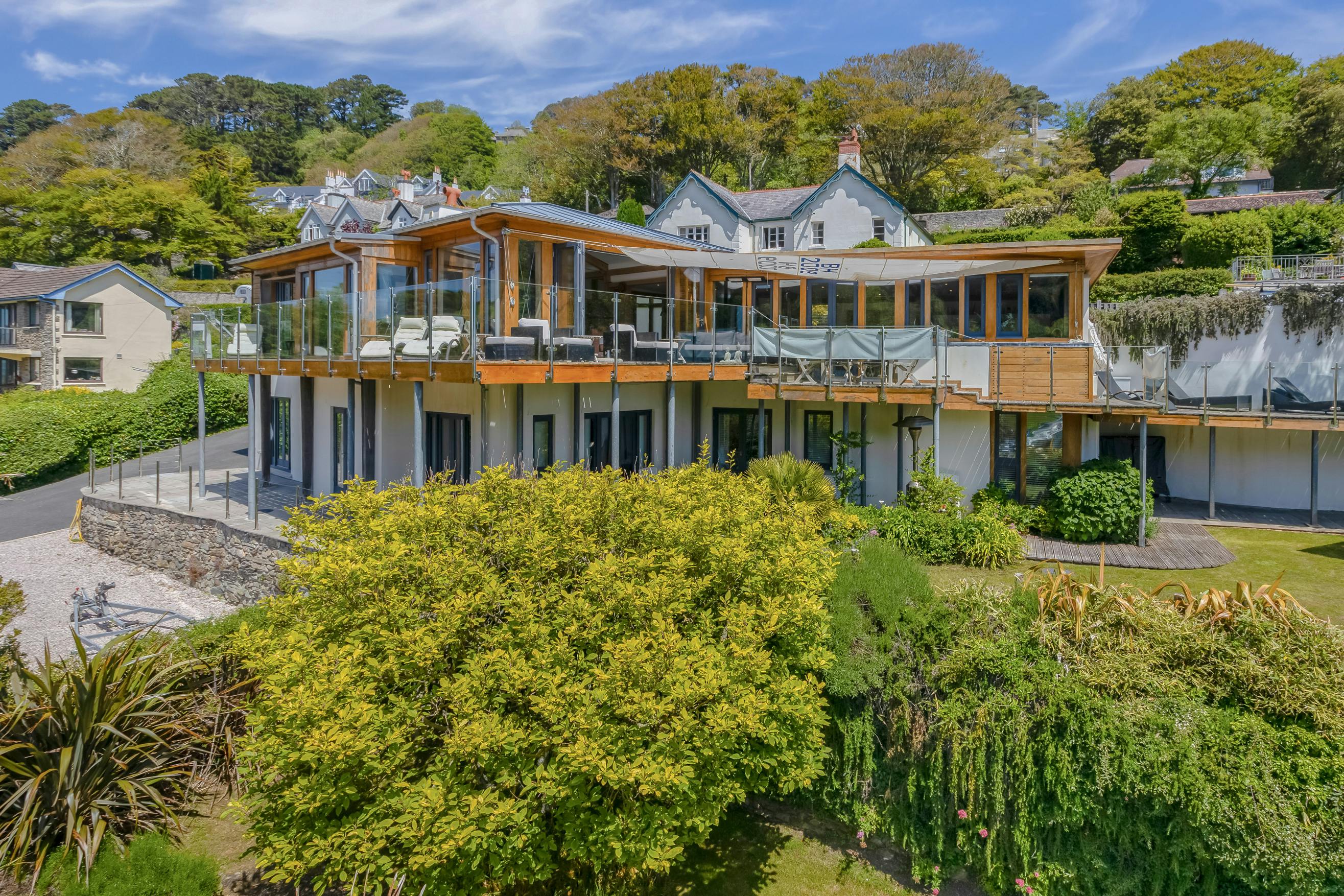 Exterior of modern timber framed house