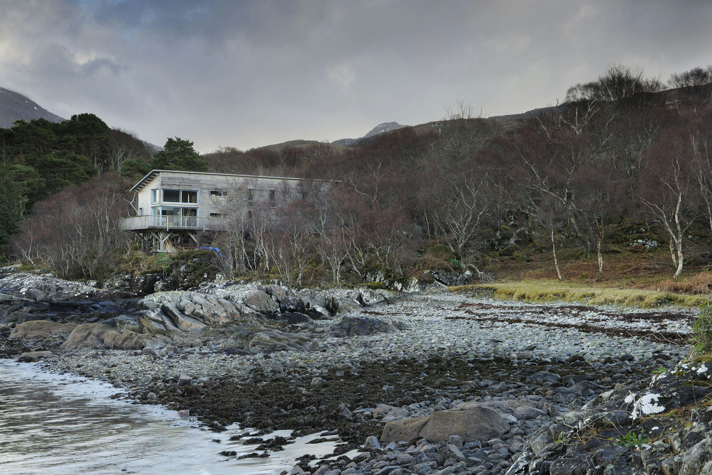 Exterior image of loch side timber framed home