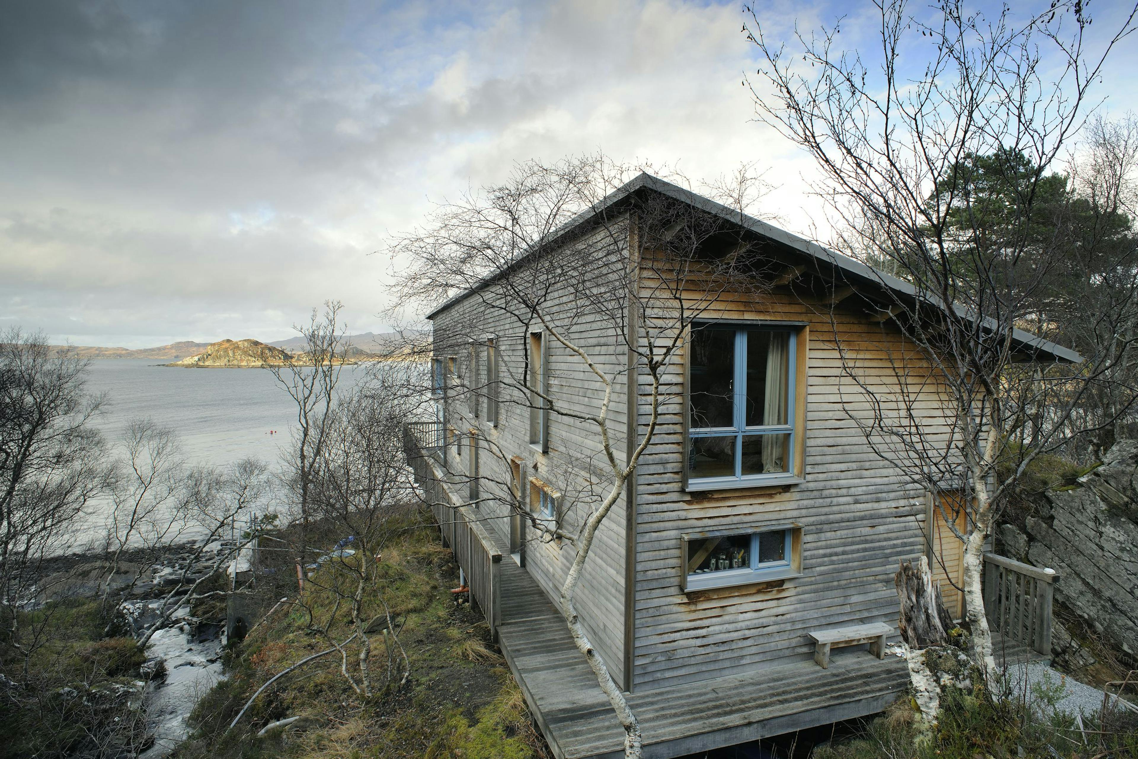 Exterior image of loch side timber framed home