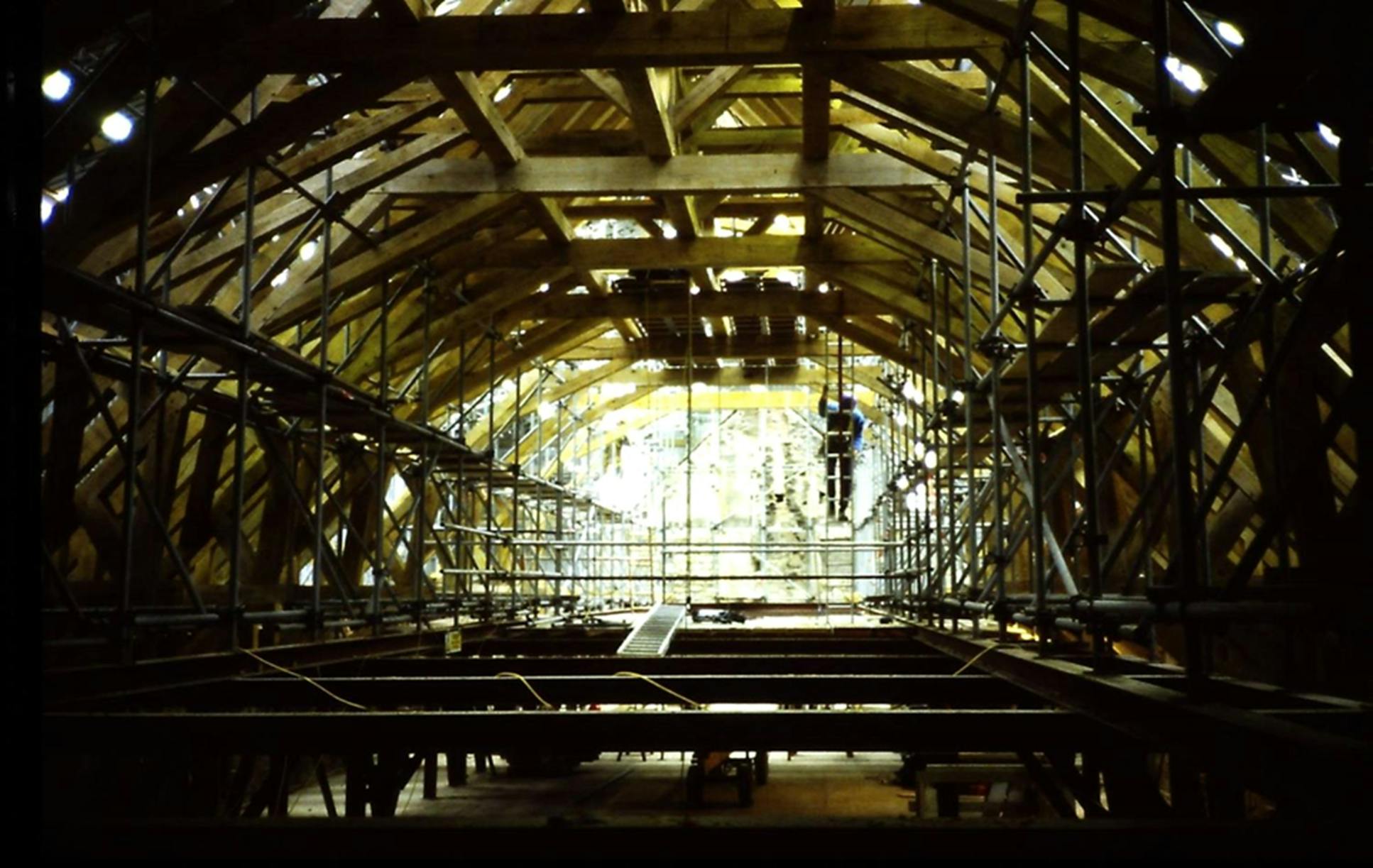 The roof of the Great Hall at Stirling Castle during reconstruction