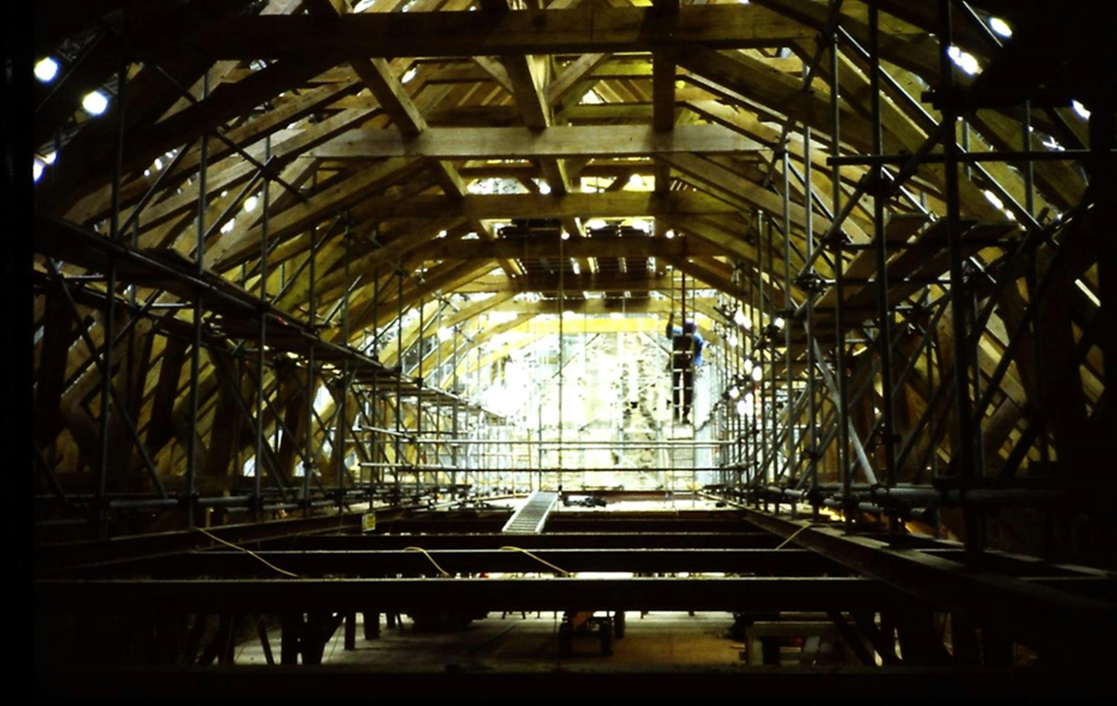 The roof of the Great Hall at Stirling Castle during reconstruction