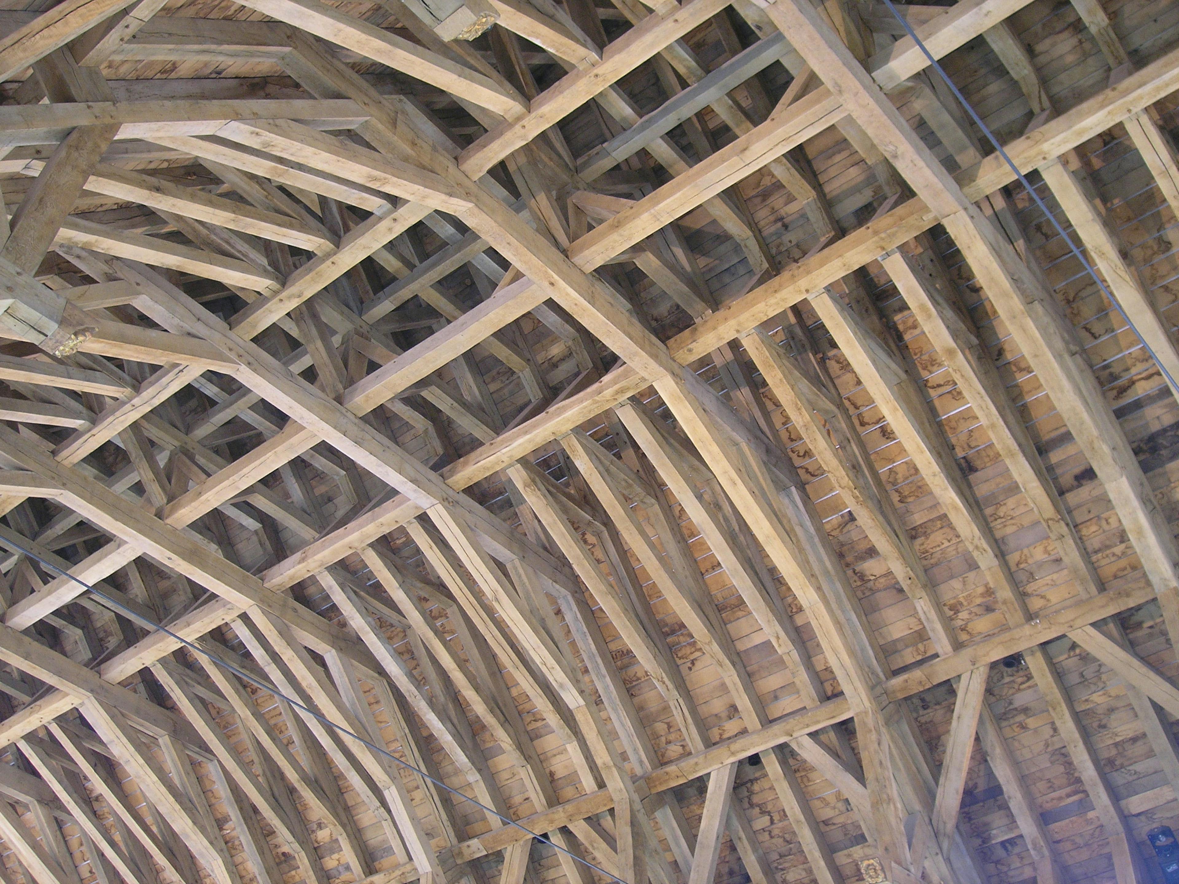 A close up of the trusses in the roof of the Great Hall at Stirling Castle
