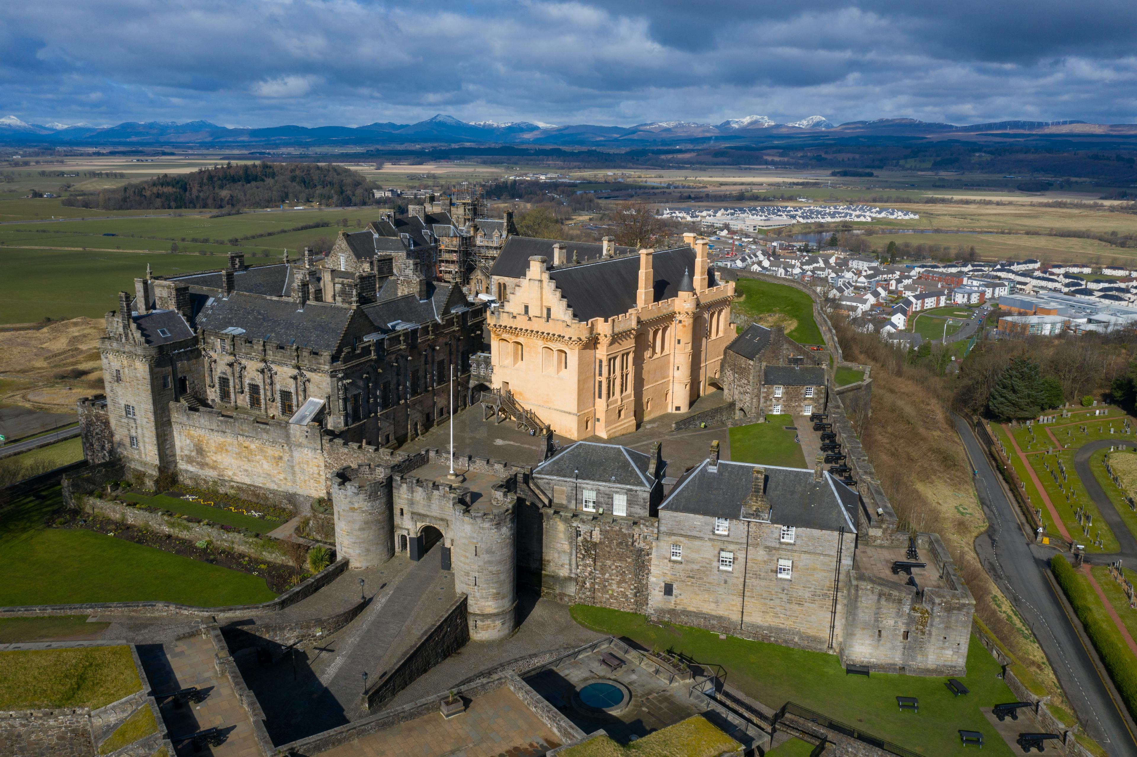 Stirling Castle and it's yellow coloured Great Hall on the hill above Stirling