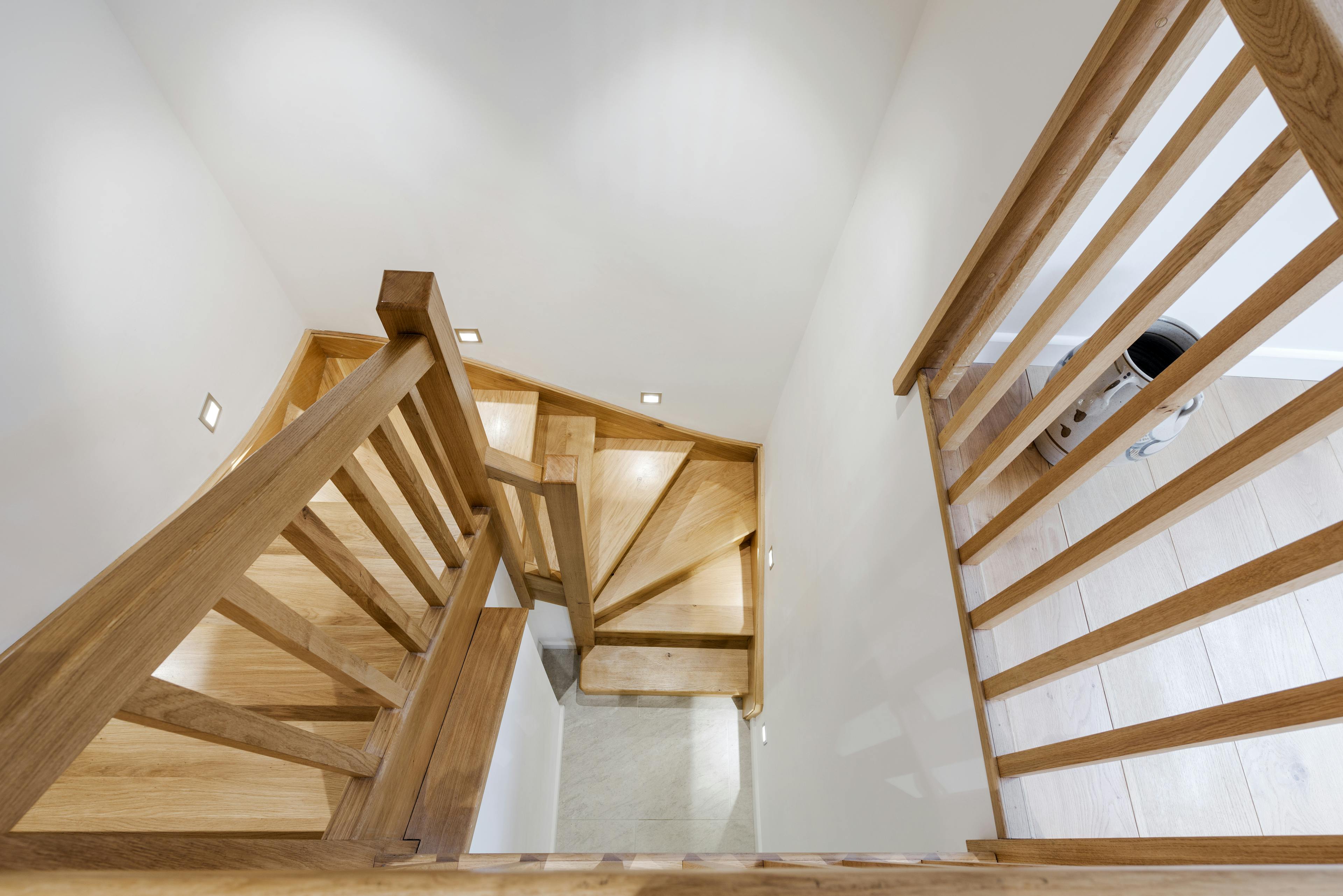 Interior view of an oak spiral staircase