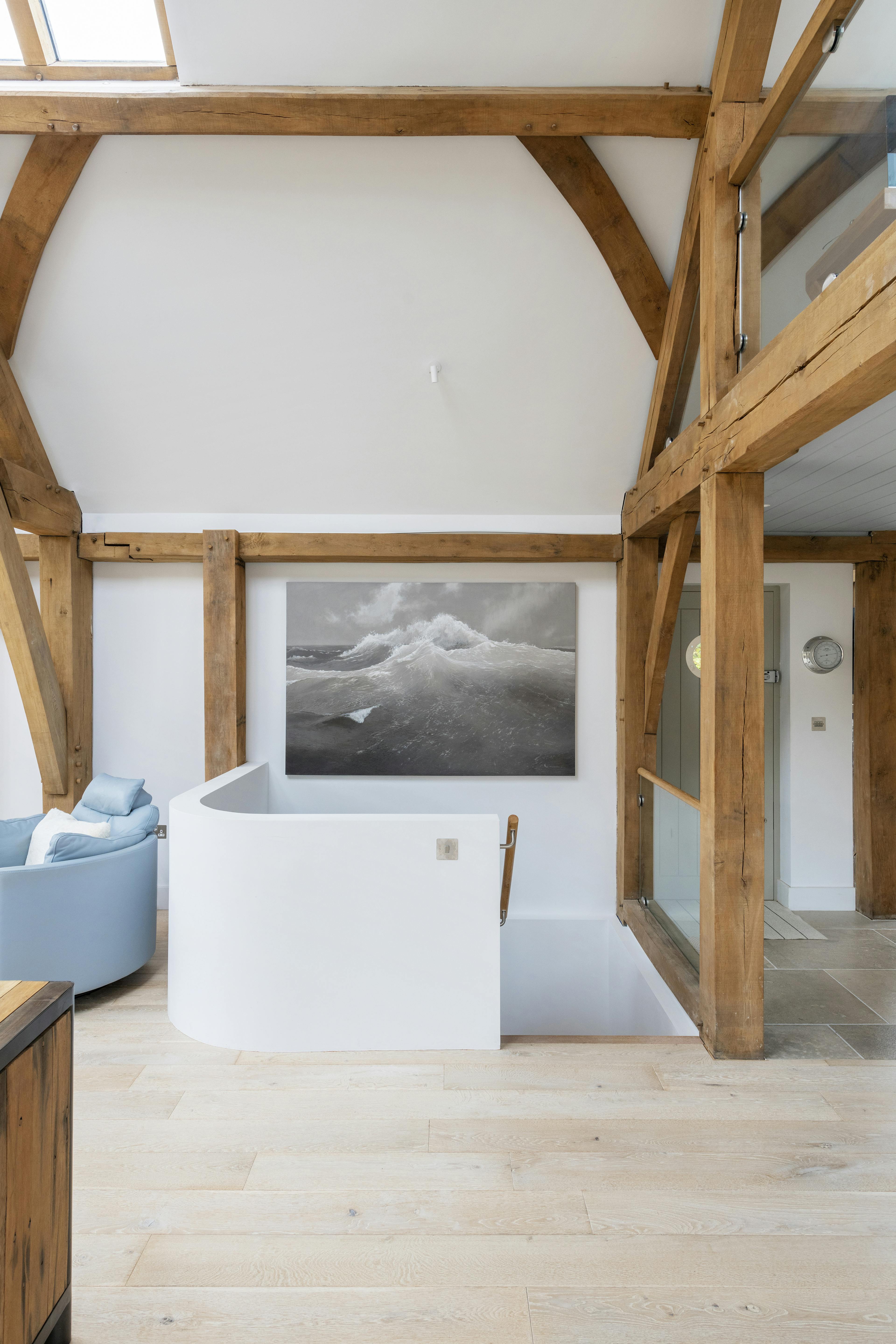 The top of the staircase with an oak frame 