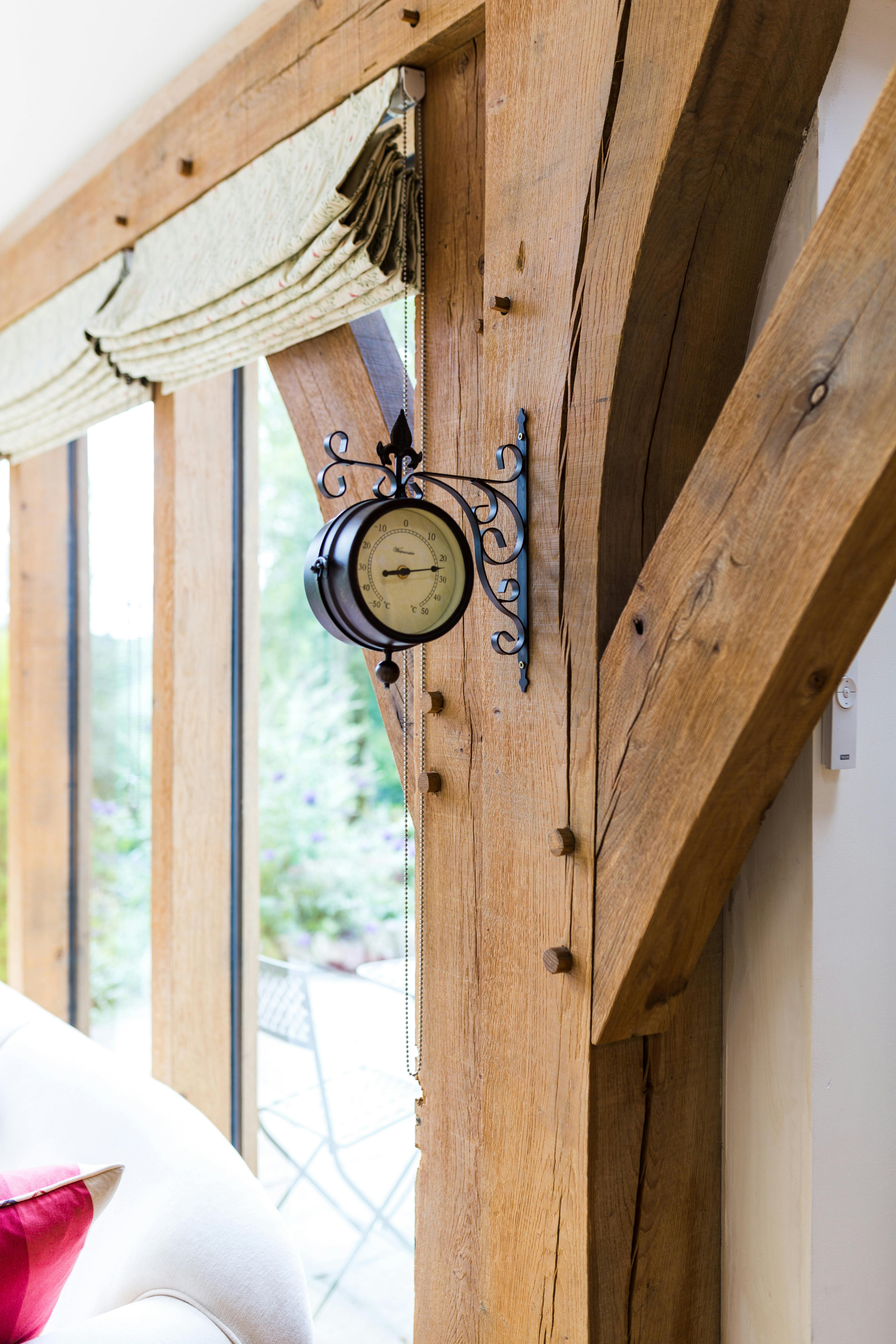 A close up image of an oak frame in a home