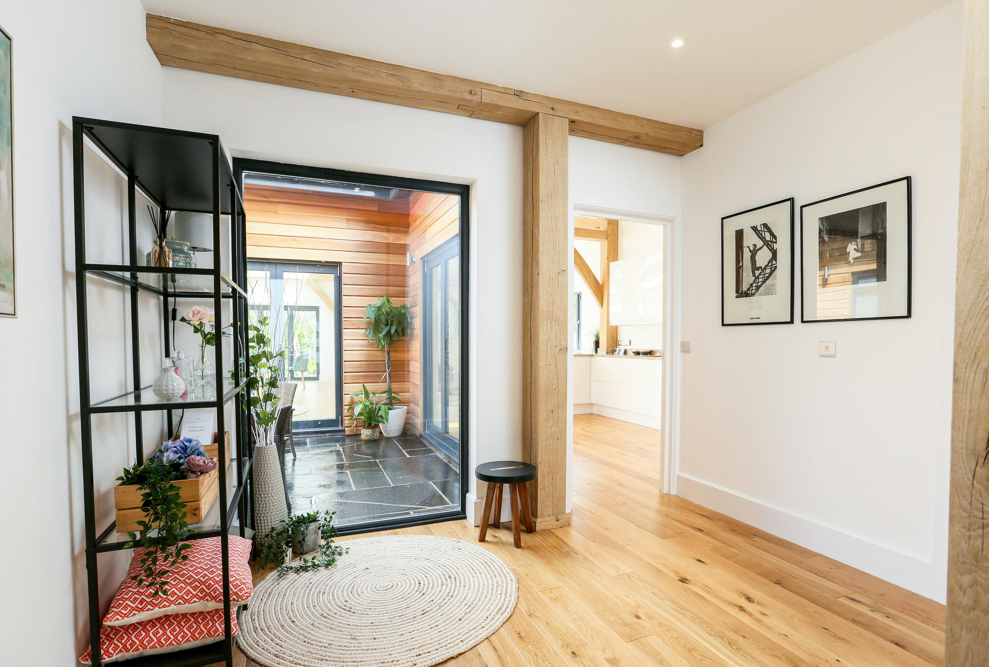 The hallway of an oak framed home