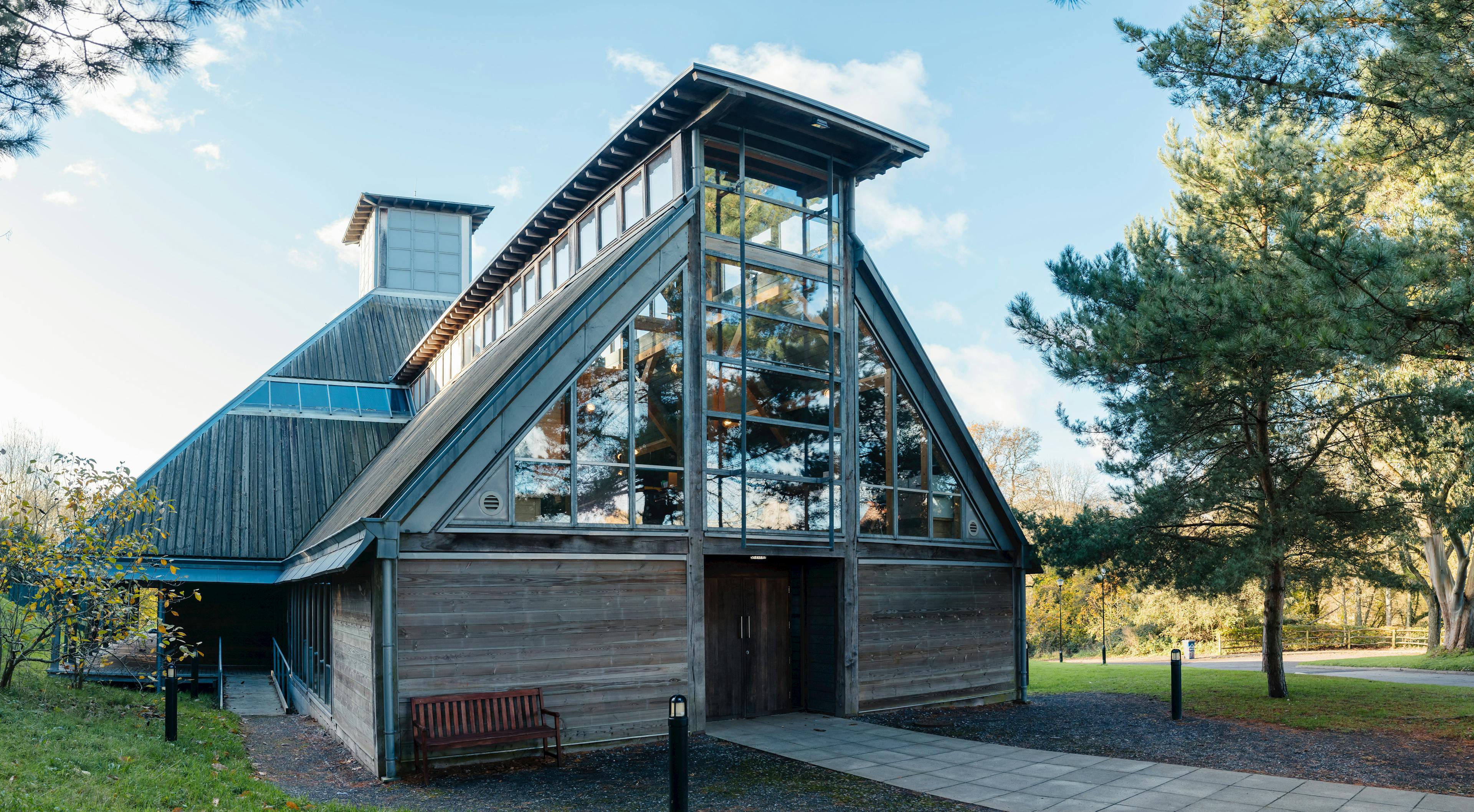 An oak frame theatre with a pyramidal roof lantern