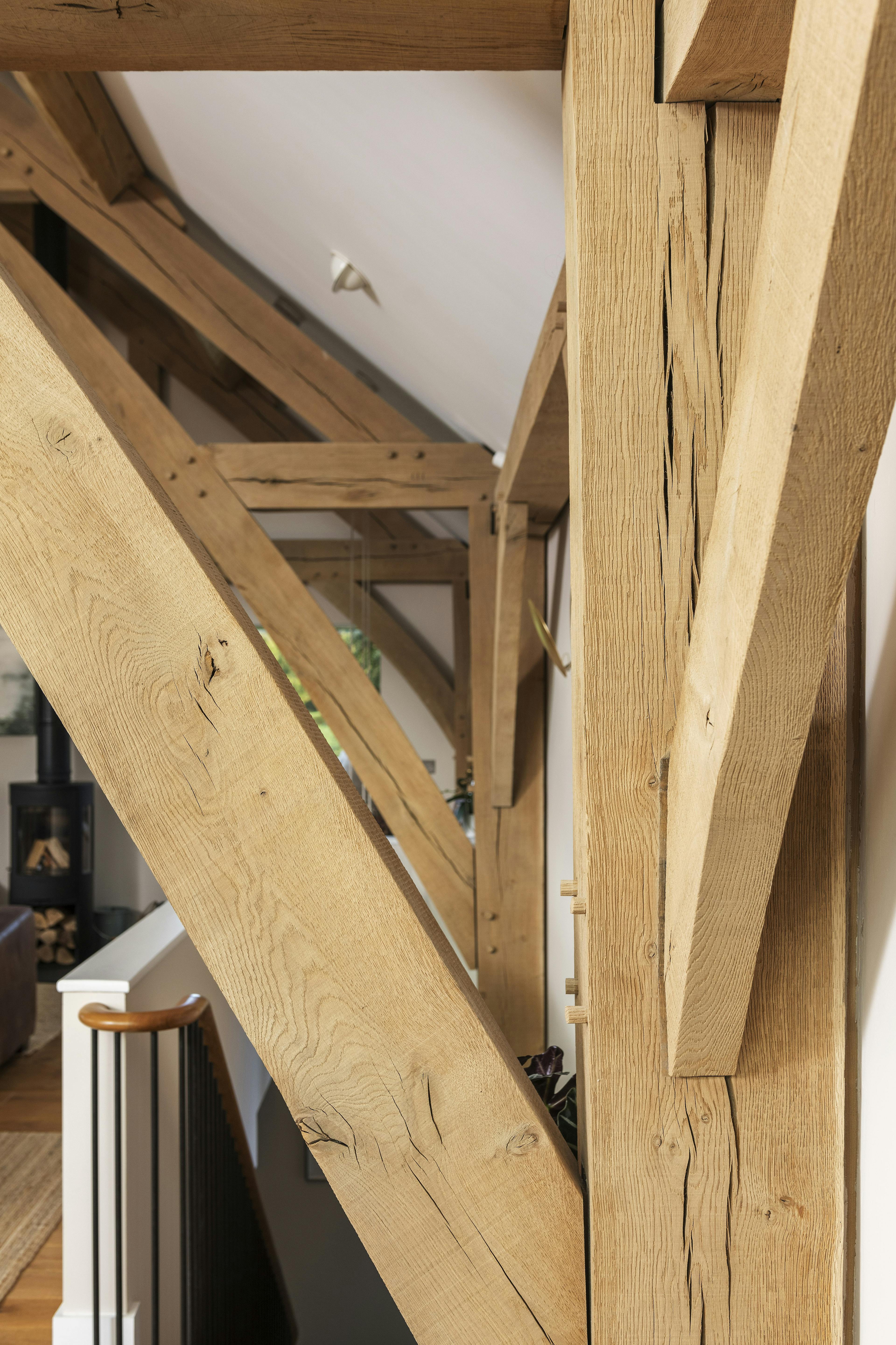 Close up of a joining posts in an oak frame