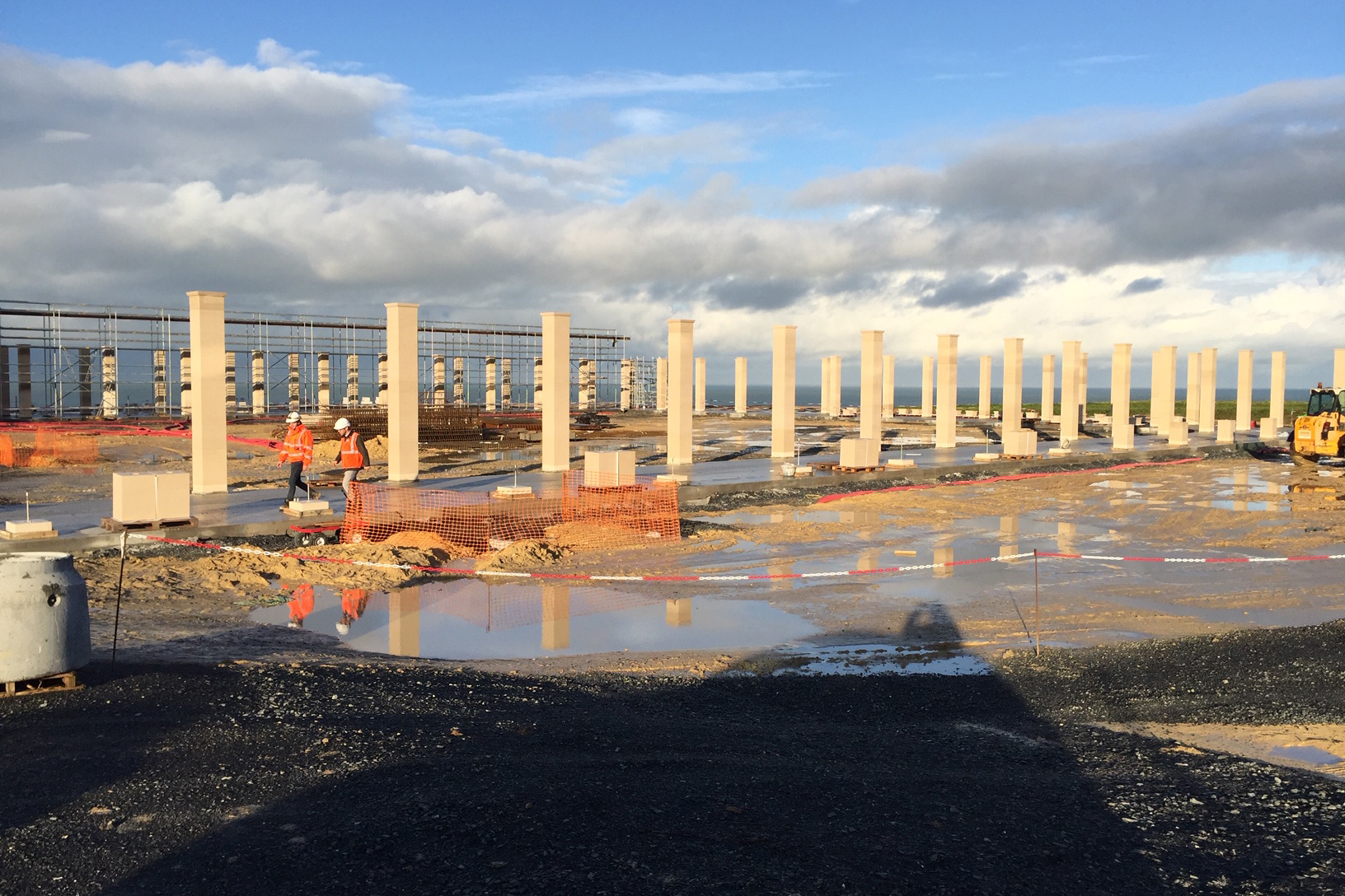 The stone columns of the British Normandy Memorial during construction