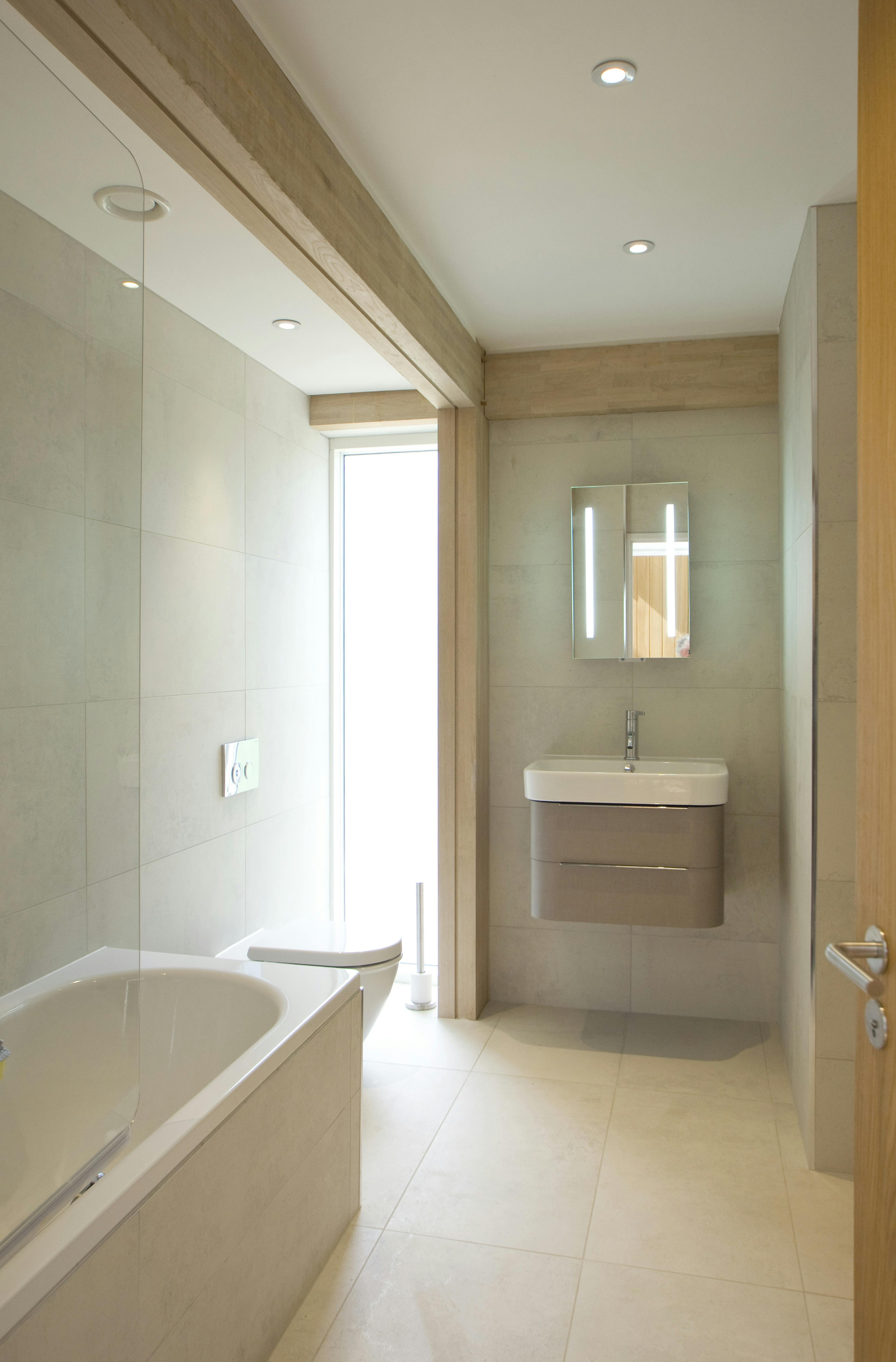 The bathroom of an oak glulam framed house