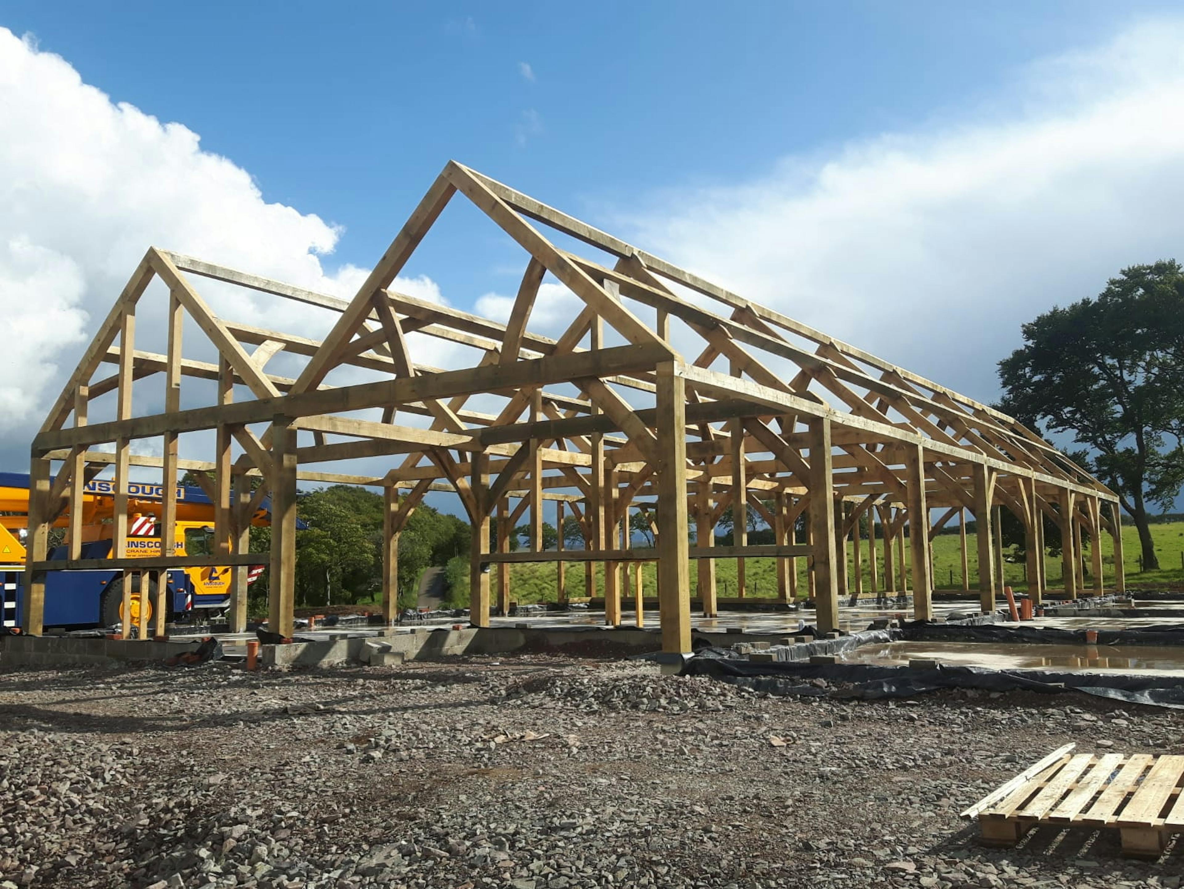 During installation of a 3 barn oak framed farm shop and cafe