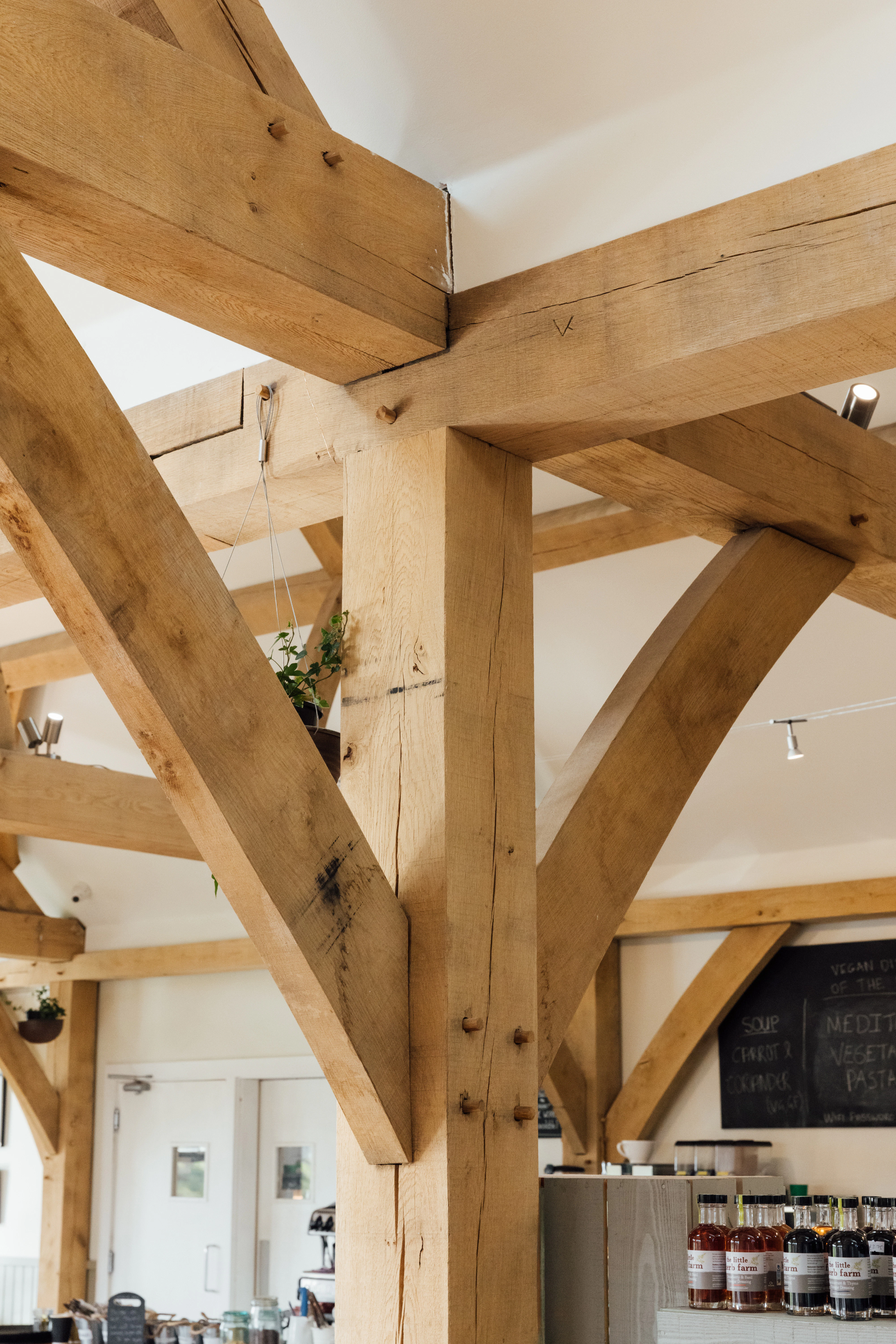 An oak post joint in an oak frame