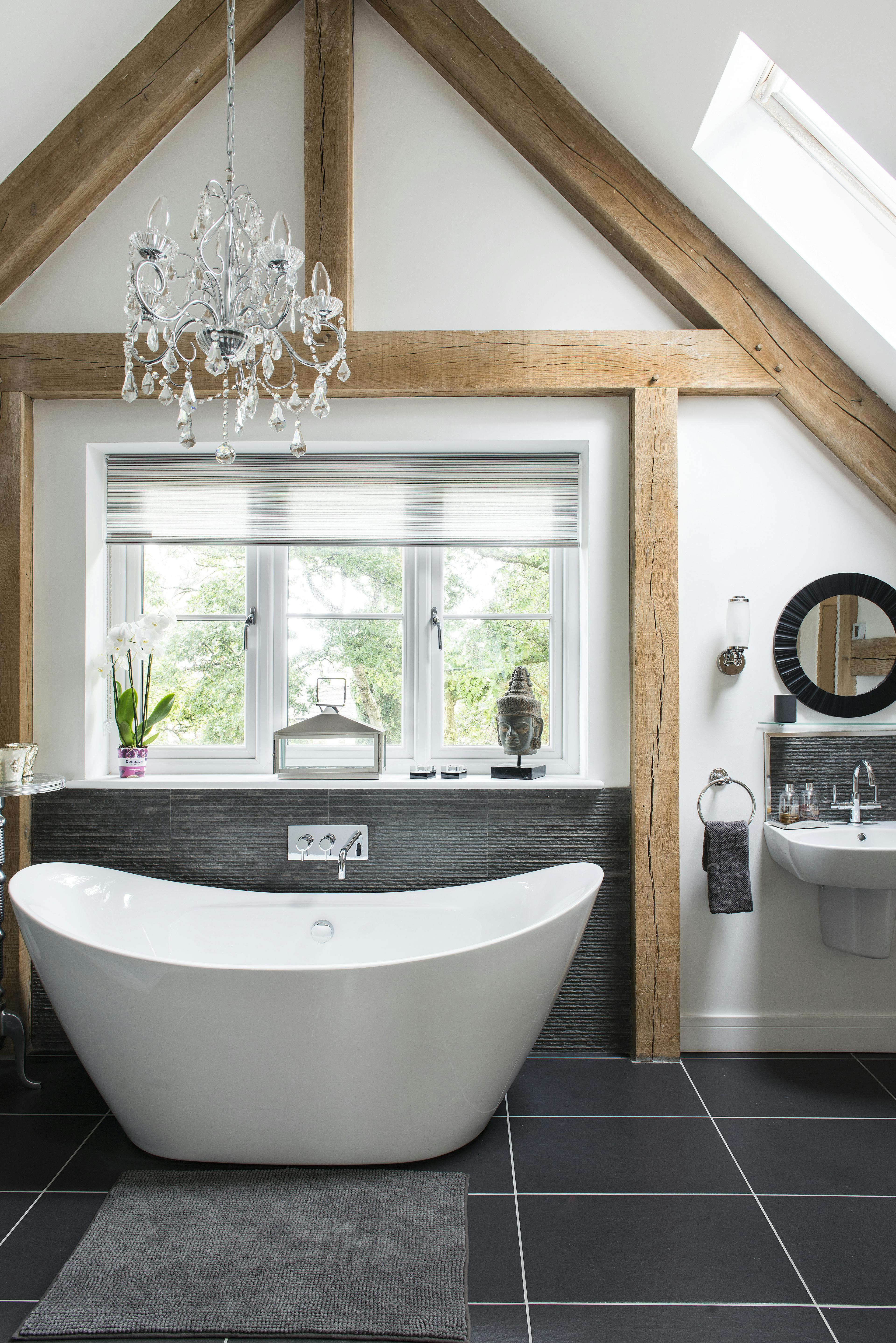 An oak framed bathroom
