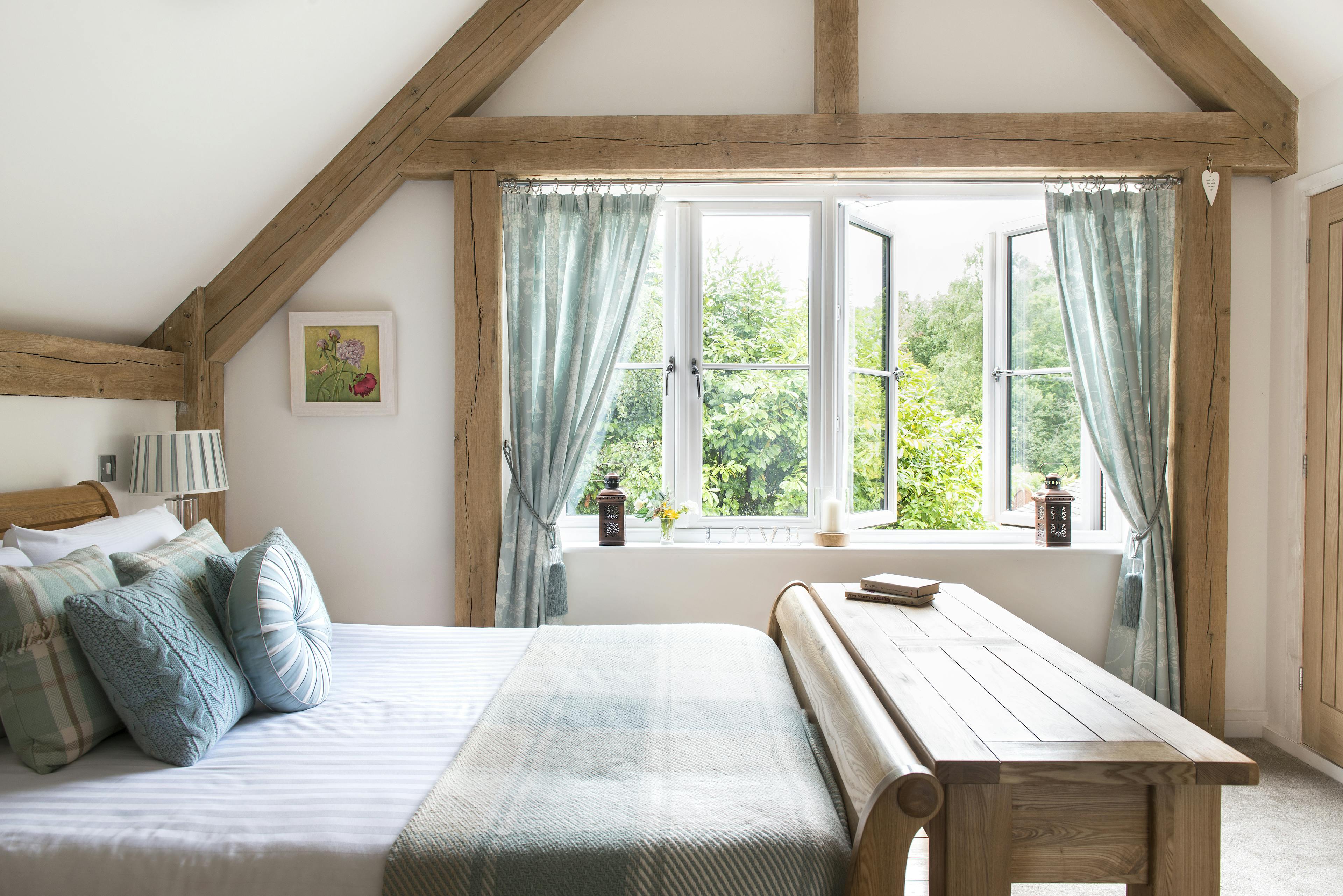 An oak framed bedroom