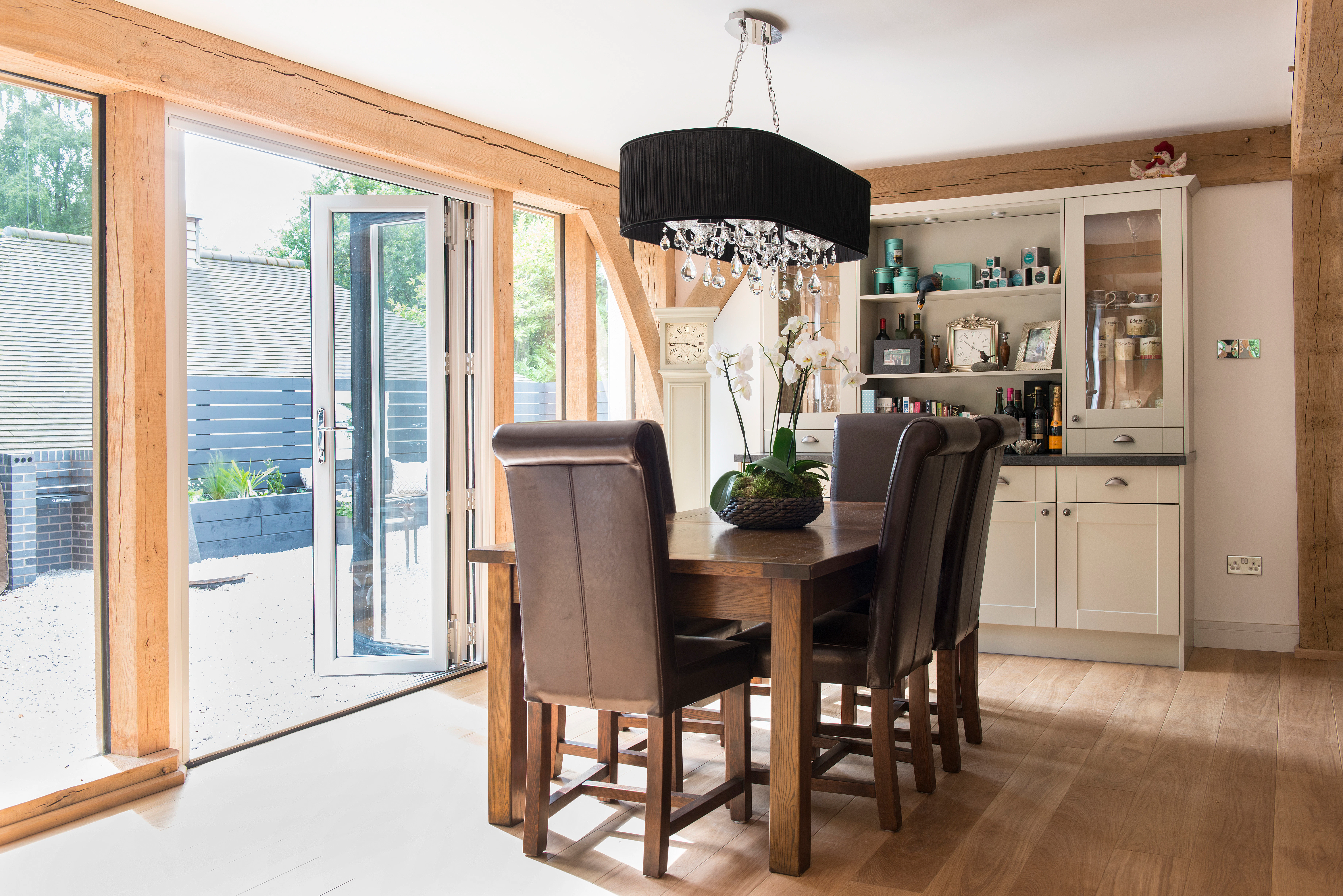 The dining area in an oak framed home