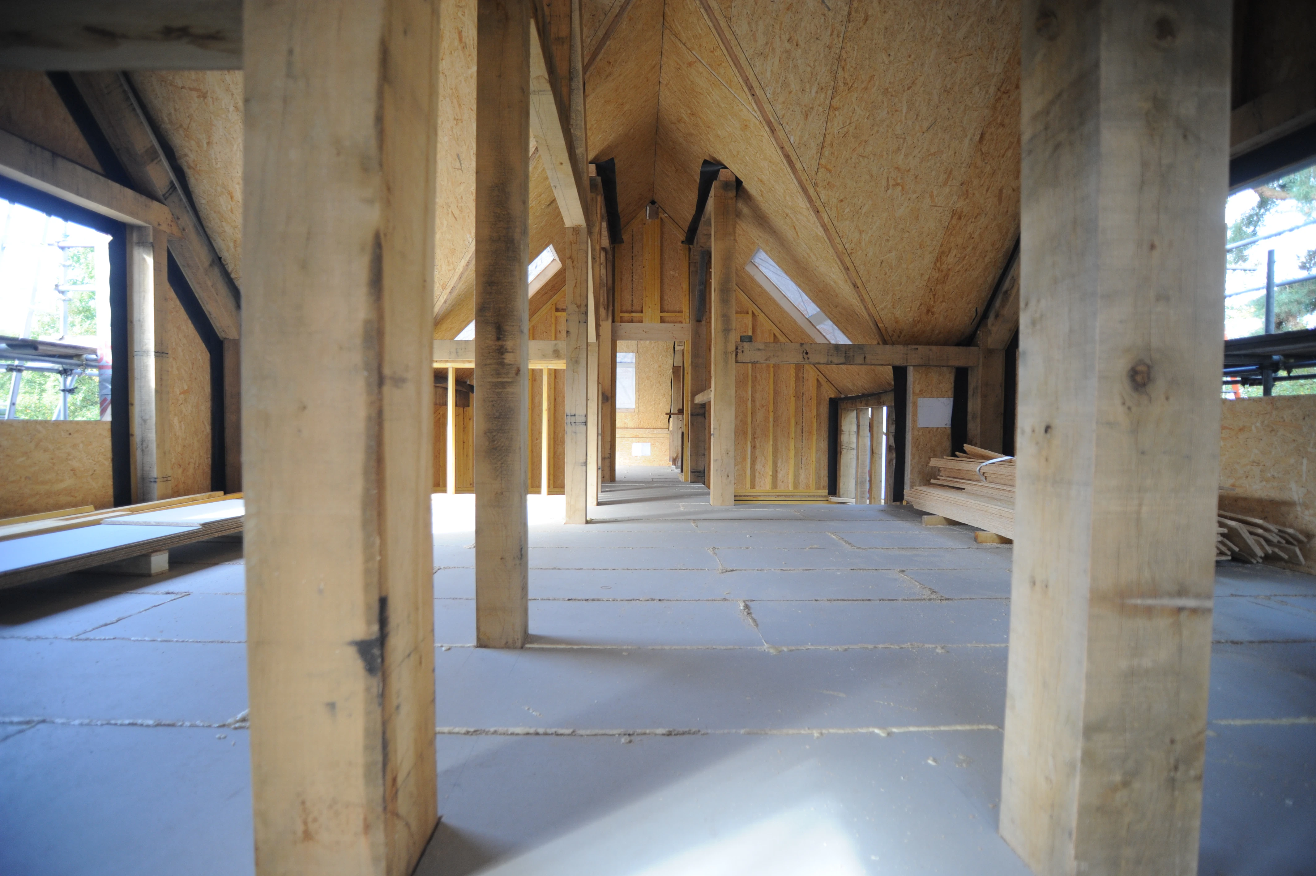 An oak frame with SIPs panels to create walls