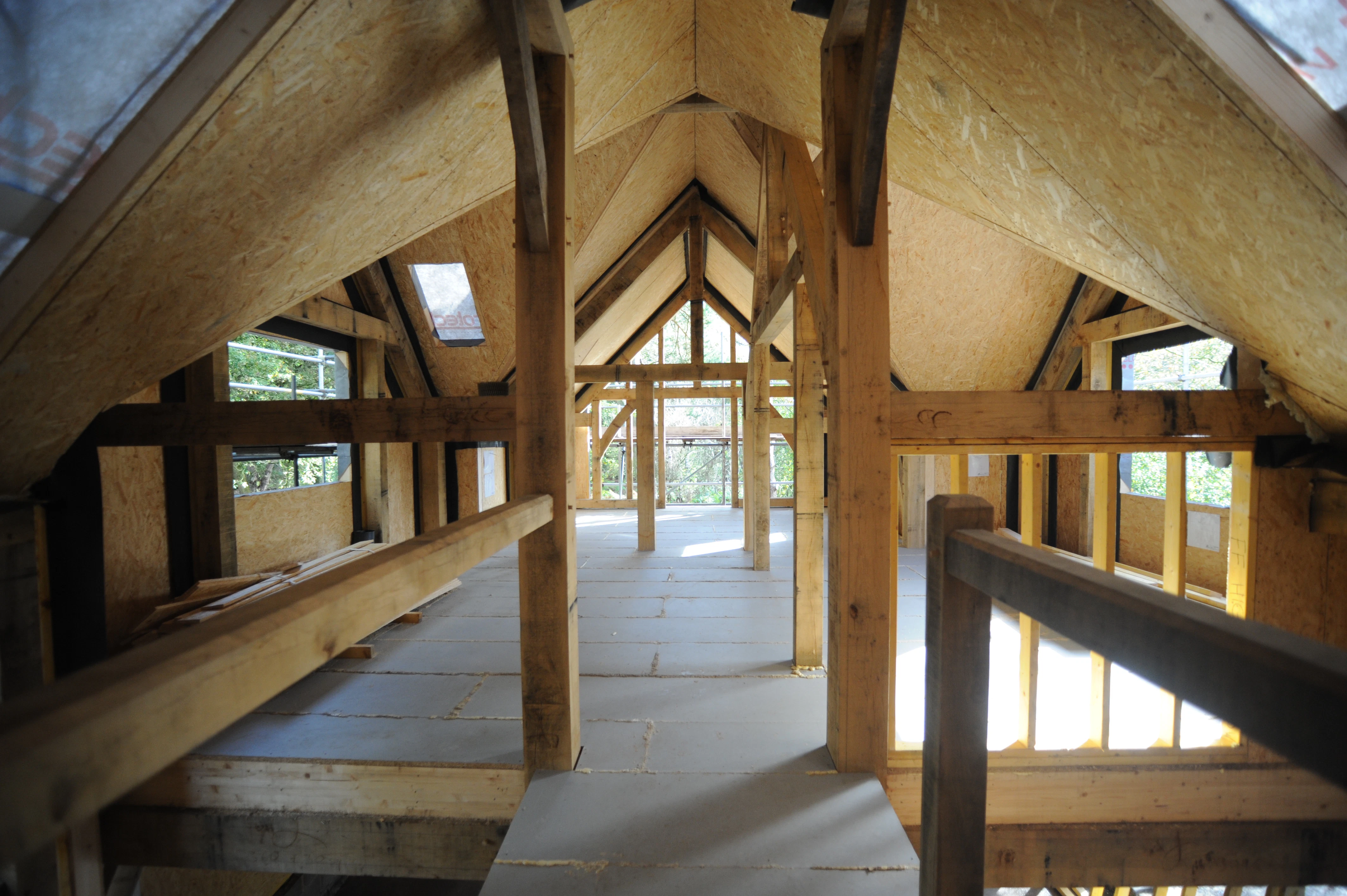 An oak frame with SIPs panels to create walls