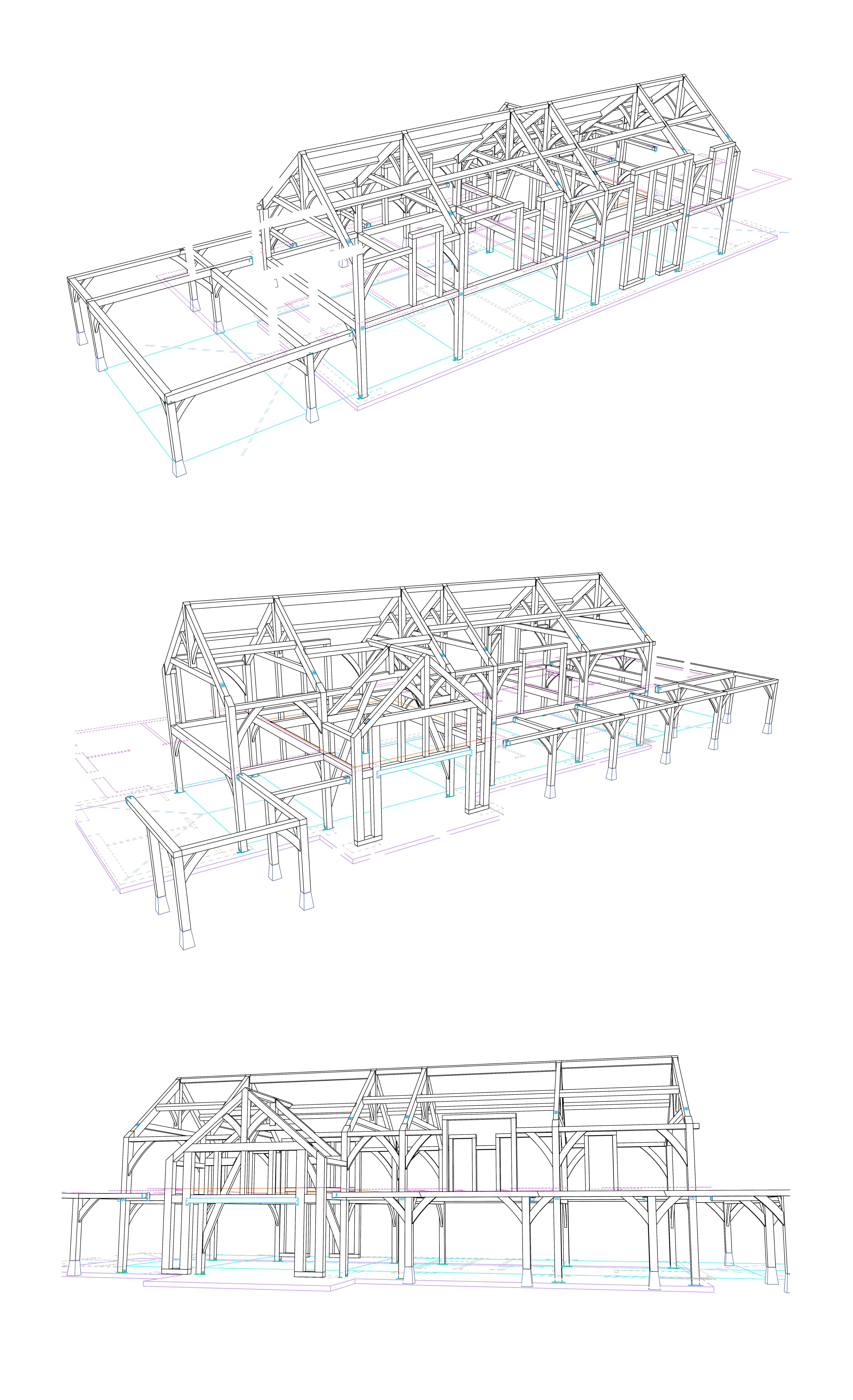 Sketch of a two-story home with an oak frame structure