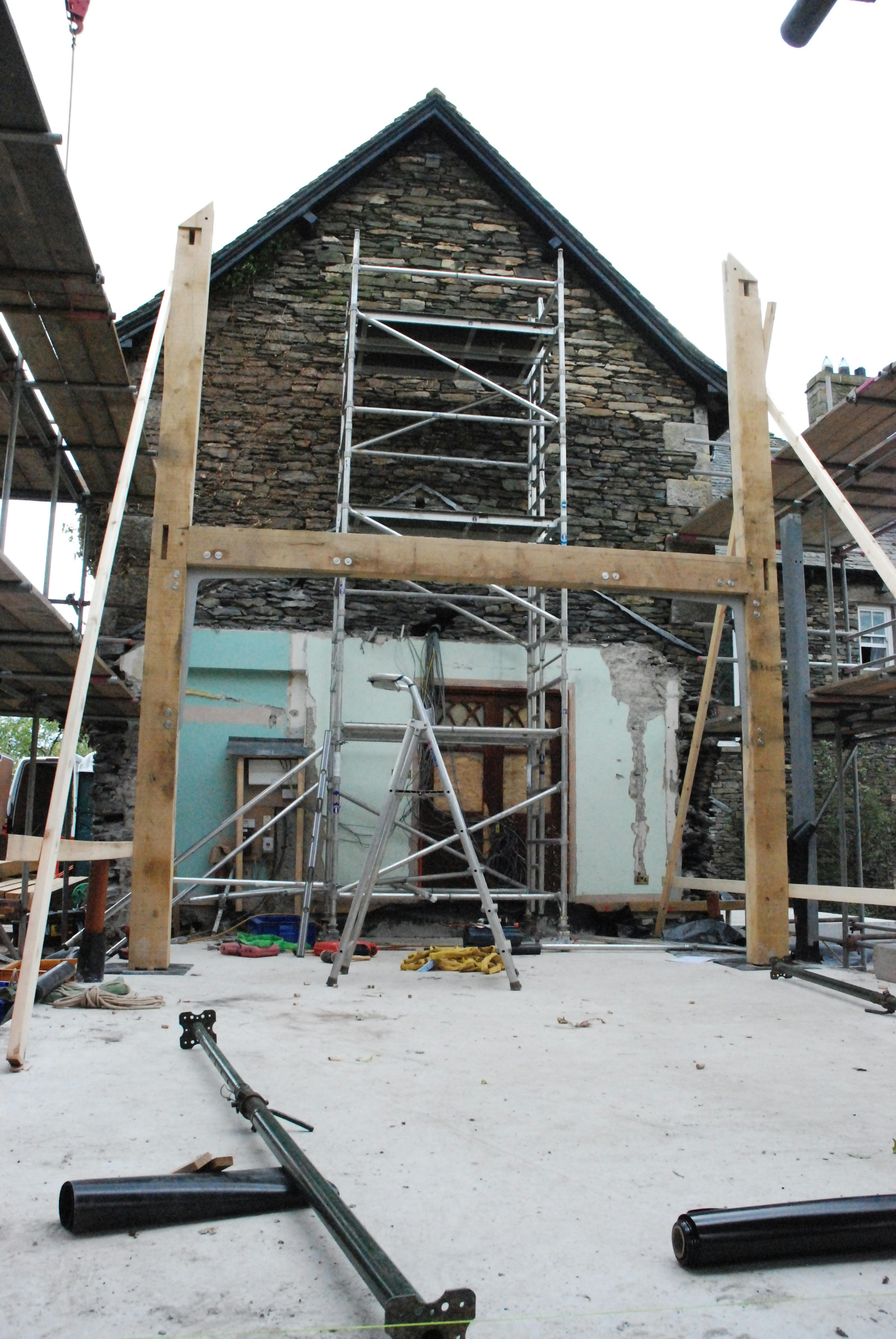 Image of a section of an oak frame assembled on-site