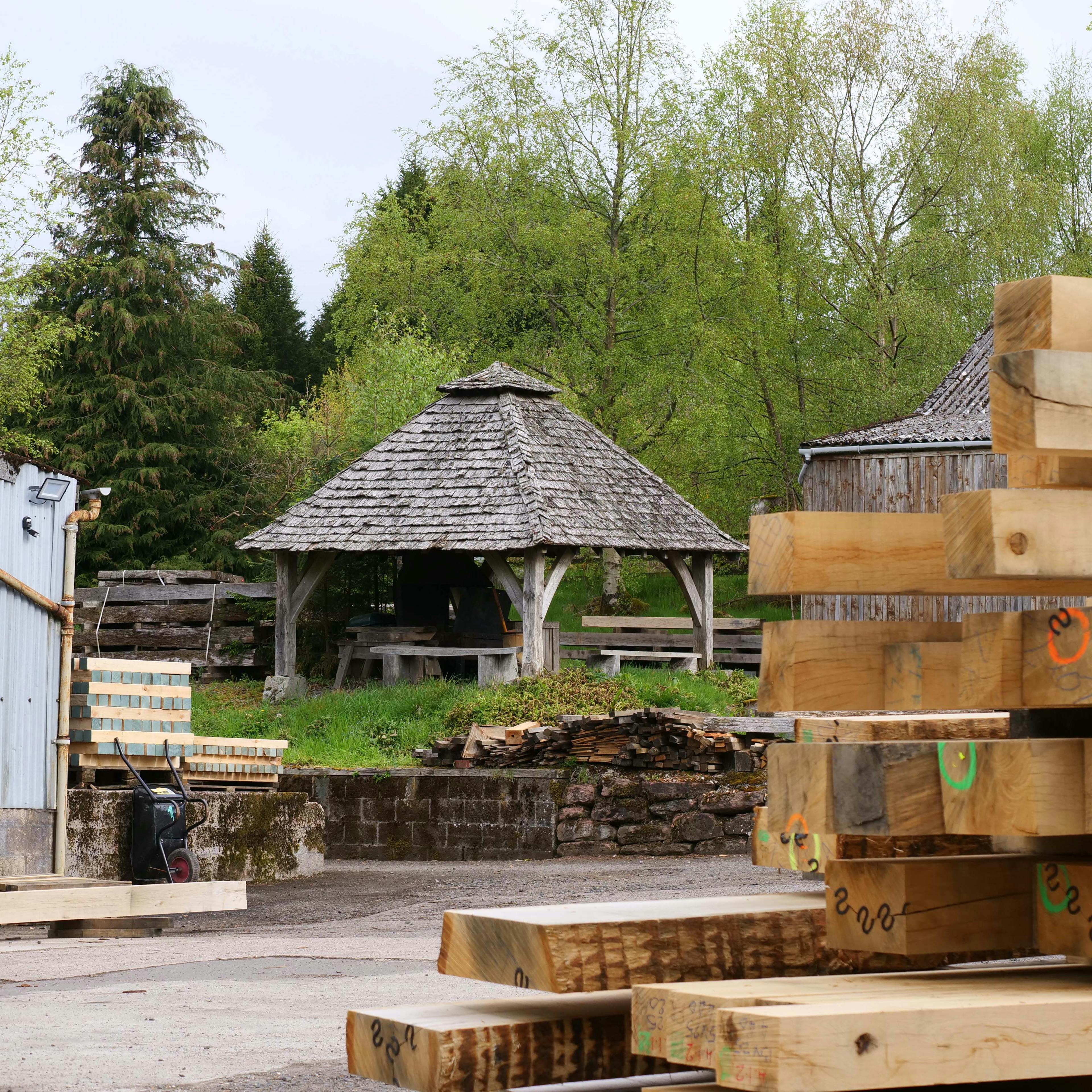 A timber framing yard