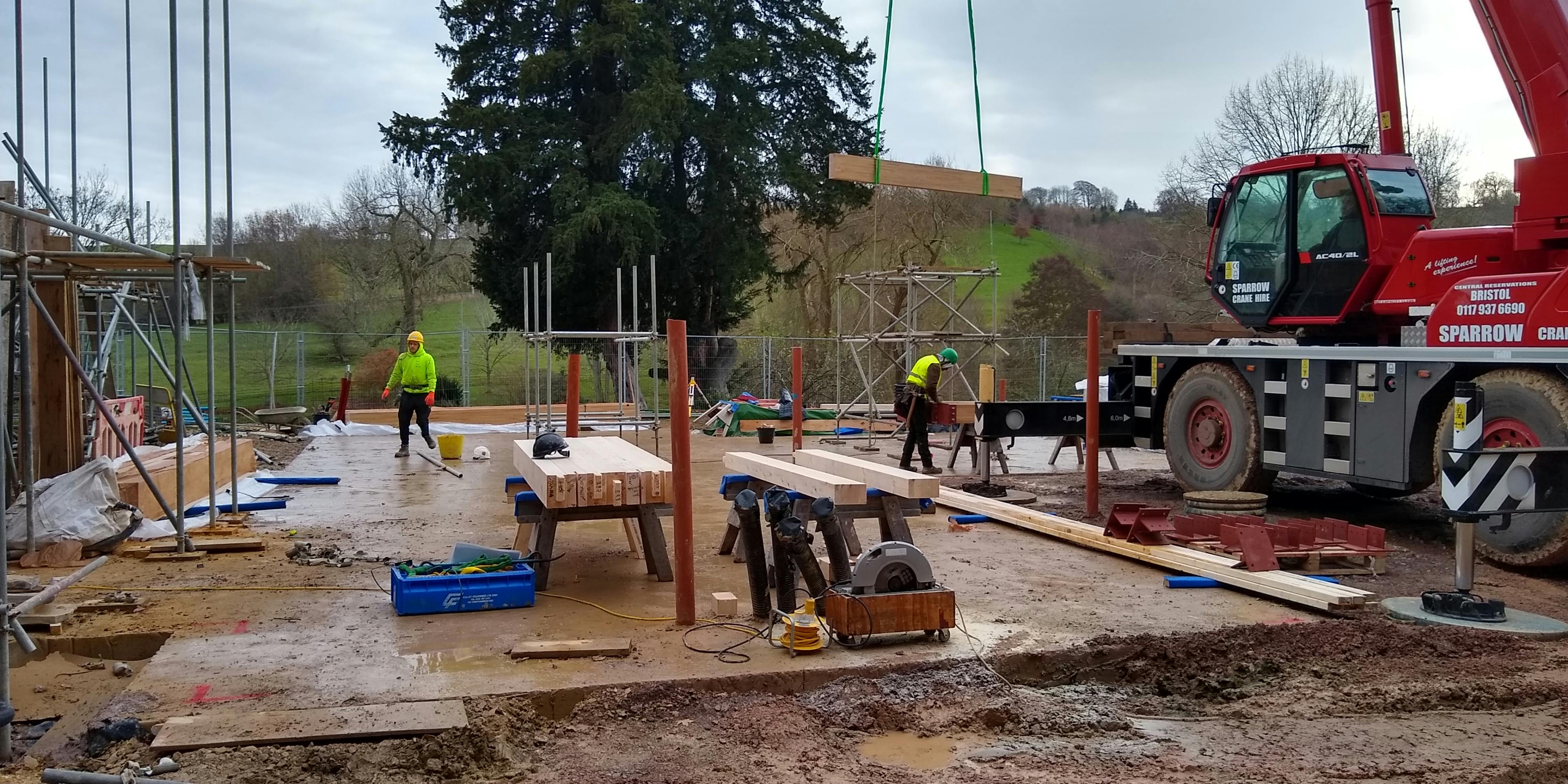 Frame installation of an oak glulam extension