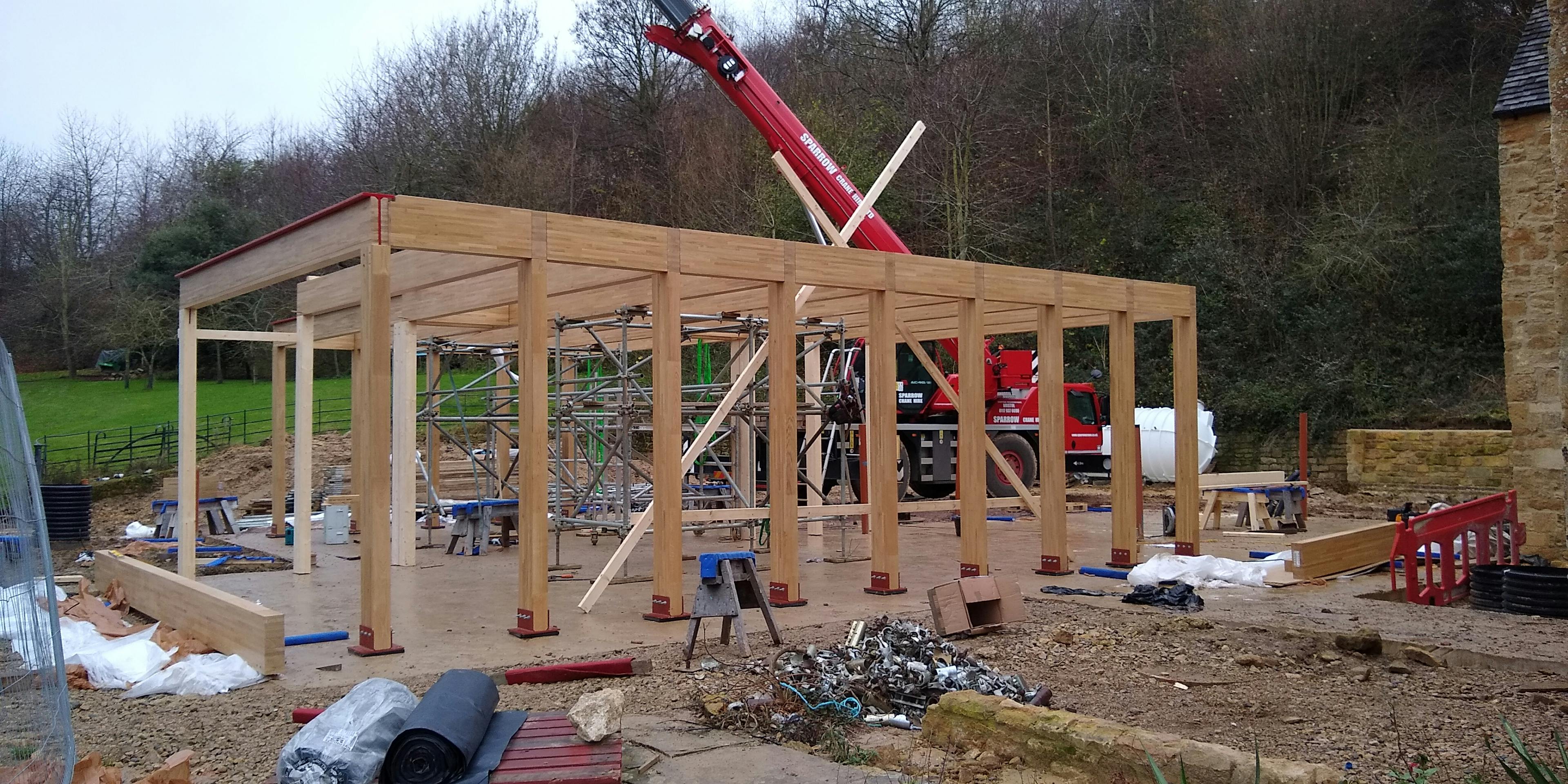 Frame installation of an oak glulam extension