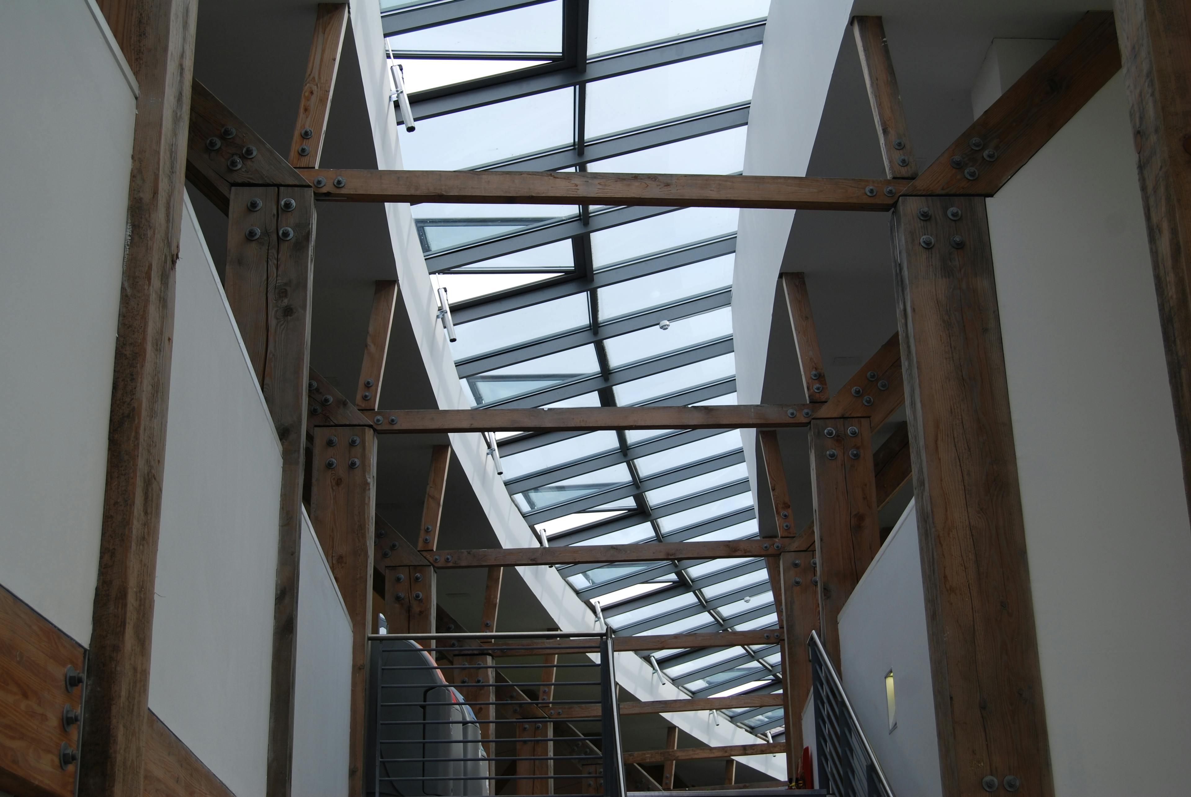 Large Douglas fir posts created a large curved building with rooflights