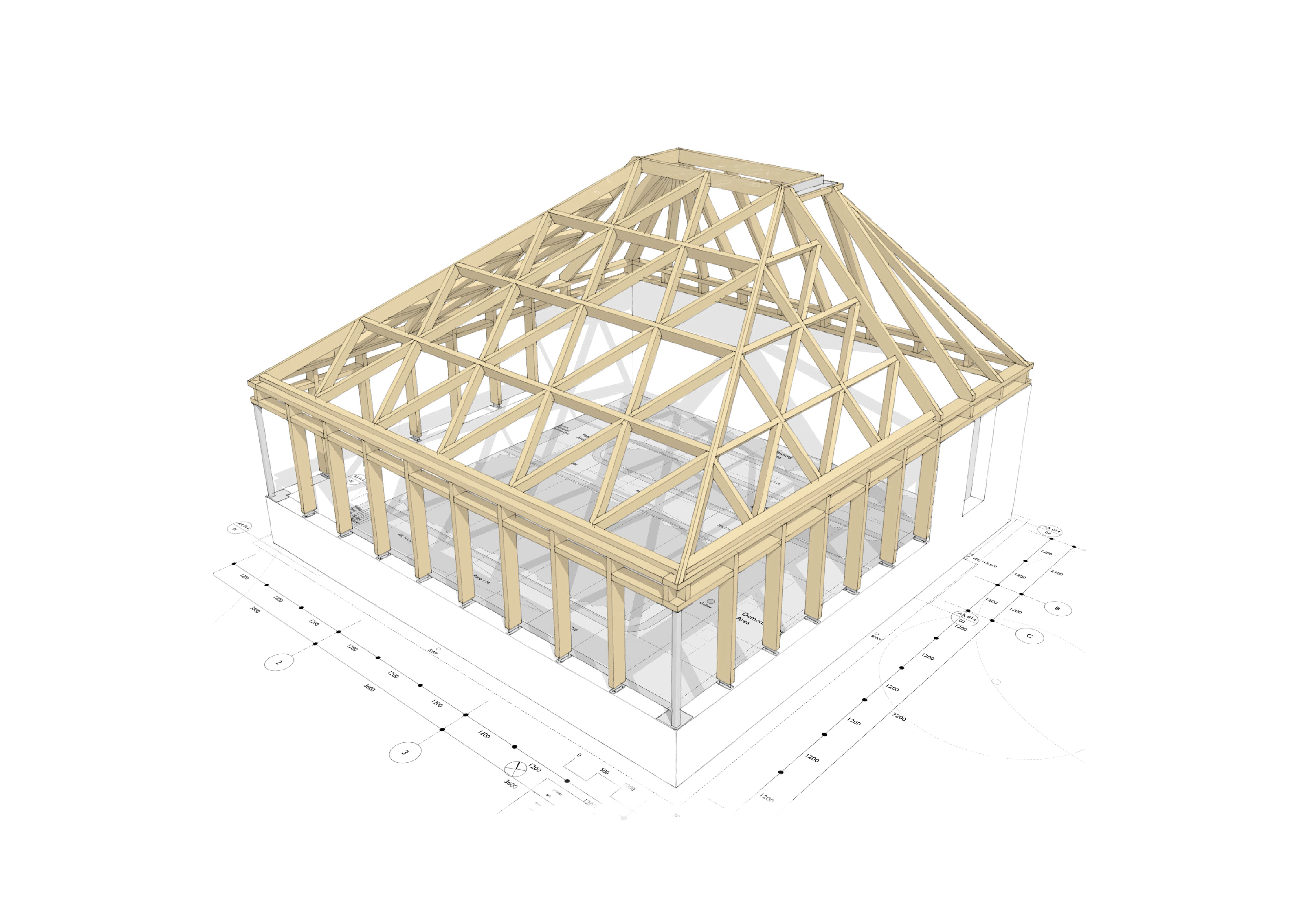 A computer aided sketch design of a timber structure