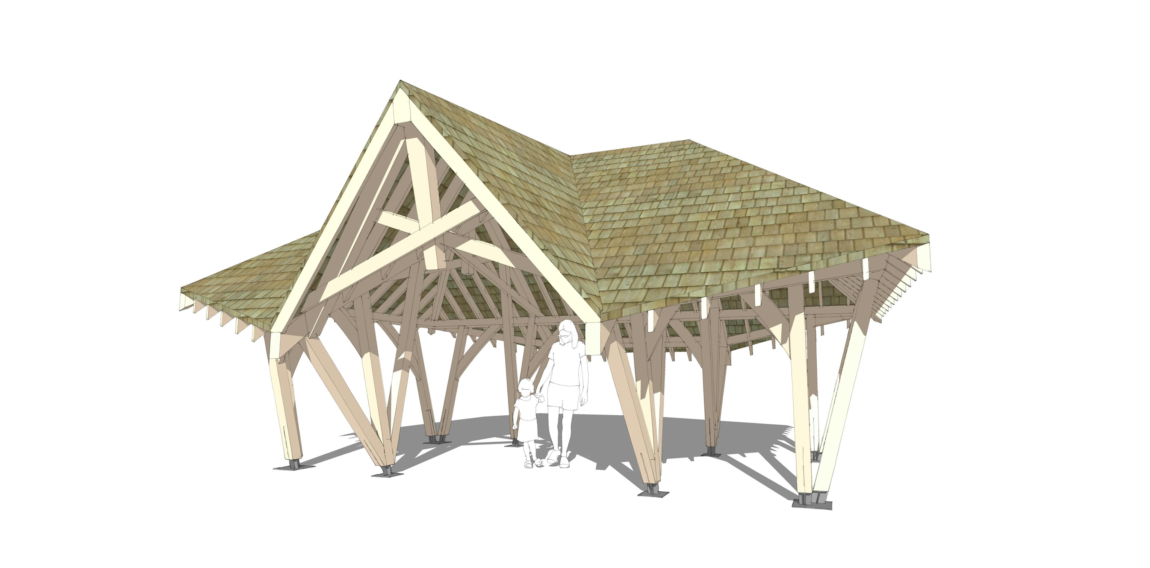 A computer aided sketch design of a timber structure outdoor classroom