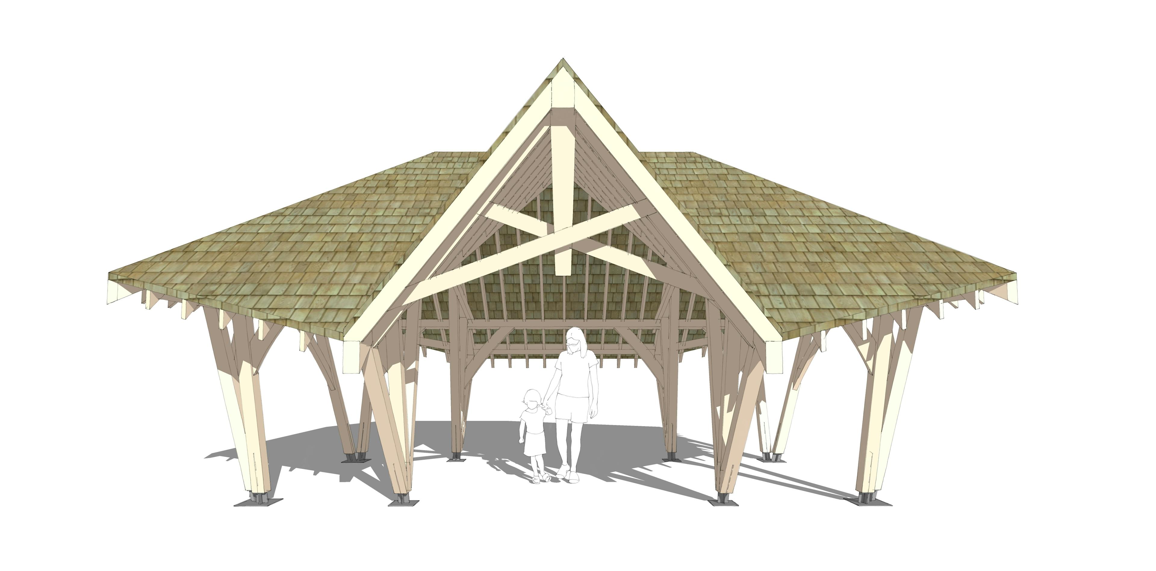 A computer aided sketch design of a timber structure outdoor classroom