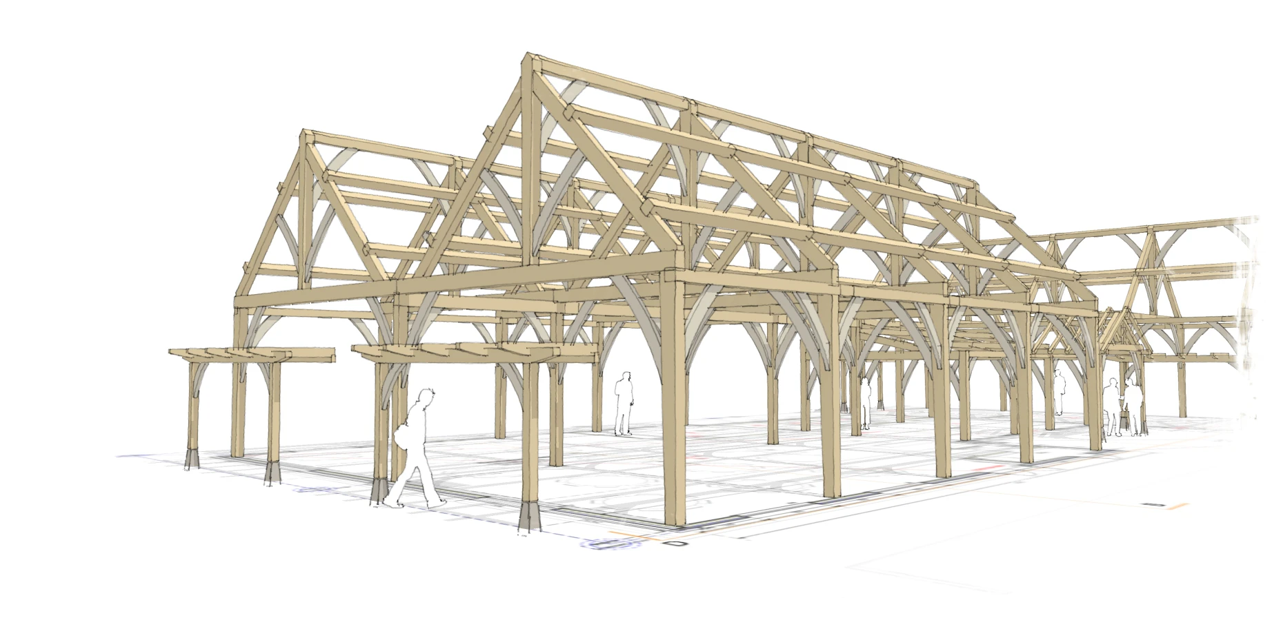 A concept sketch of an oak frame wedding barn