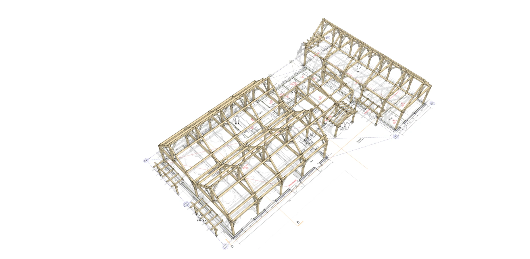 A concept sketch of an oak frame wedding barn from above