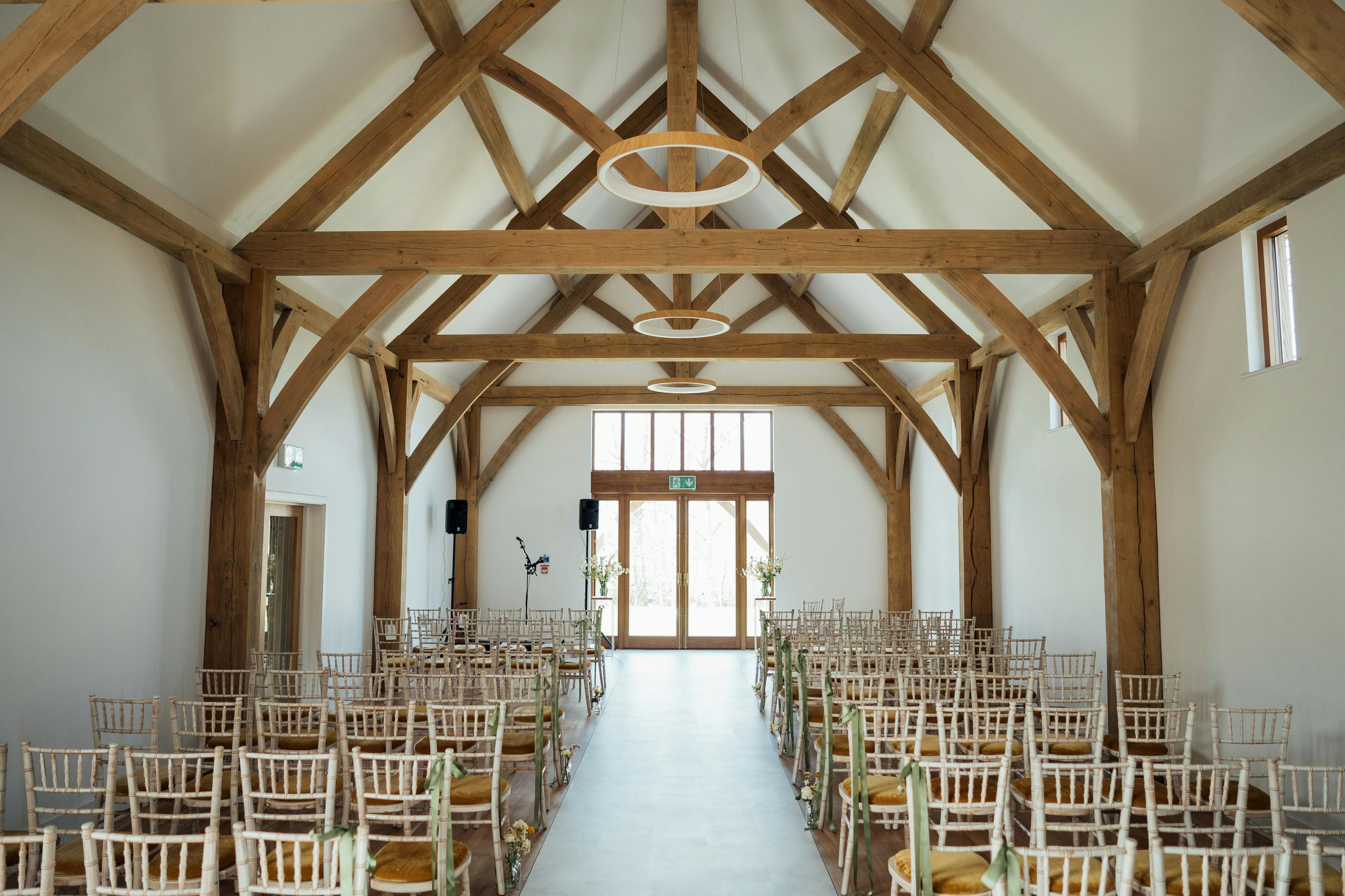 The ceremony room in an oak framed wedding barn