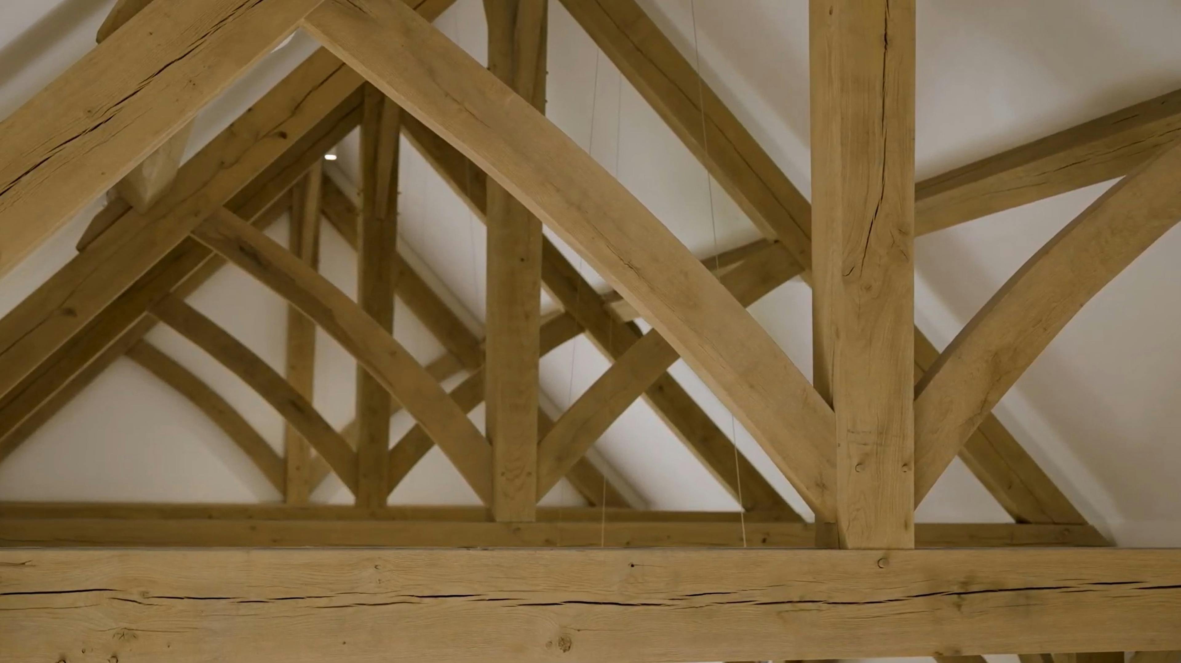 Oak trusses in an oak framed wedding barn