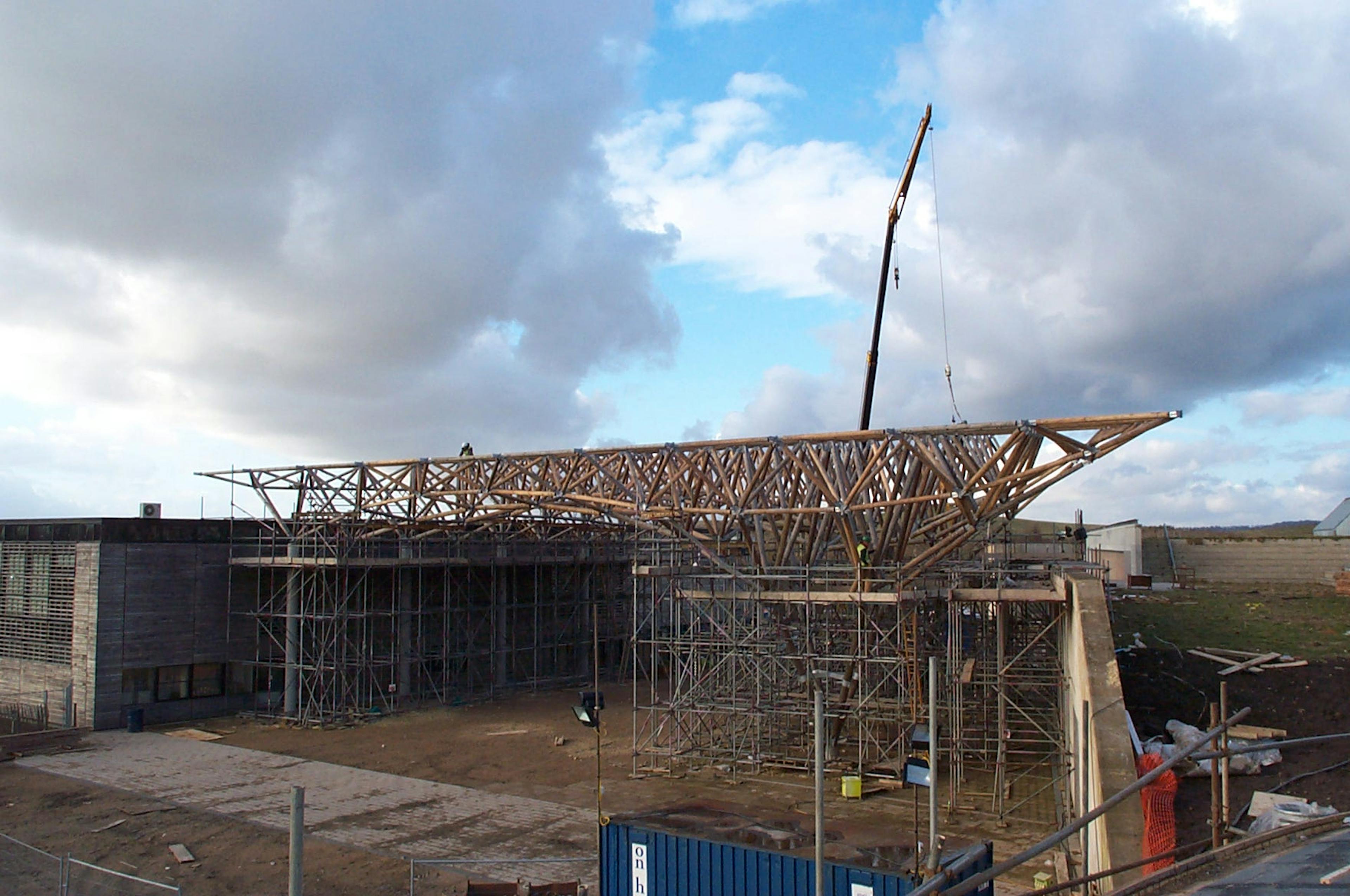 Partial structure of the solar canopy under construction at the Earth Centre, Doncaster
