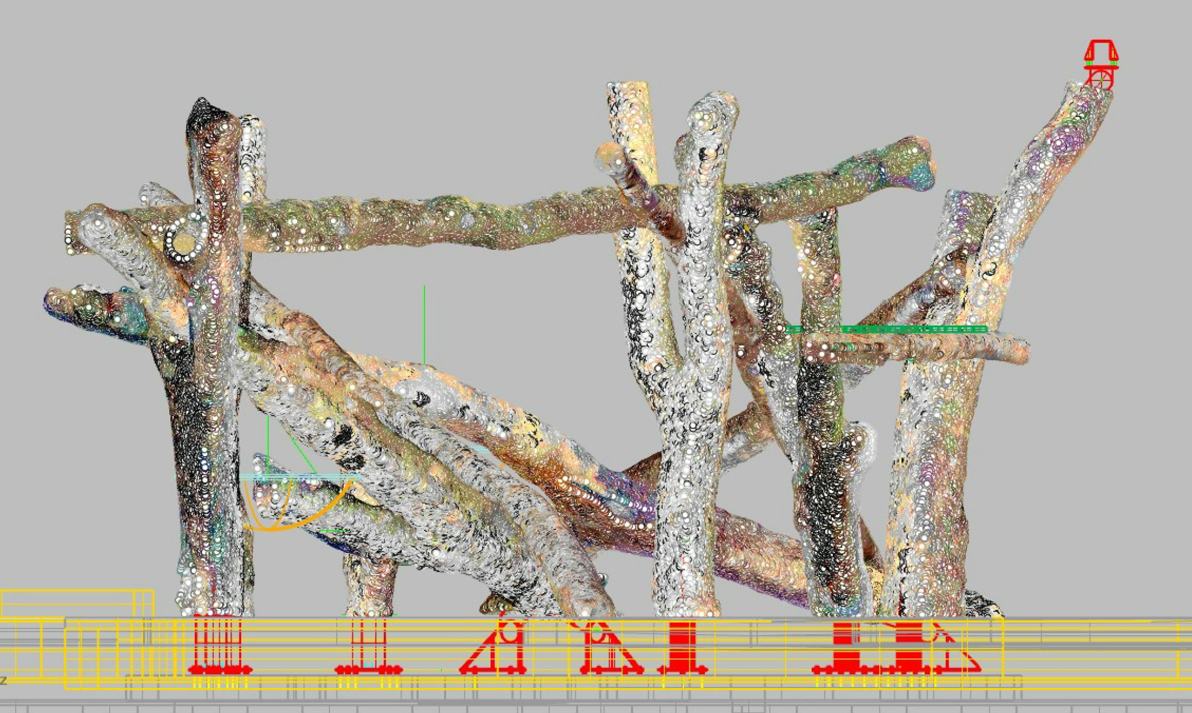 Scanned images of large pieces of timber for a structure for gorillas at Bristol Zoo