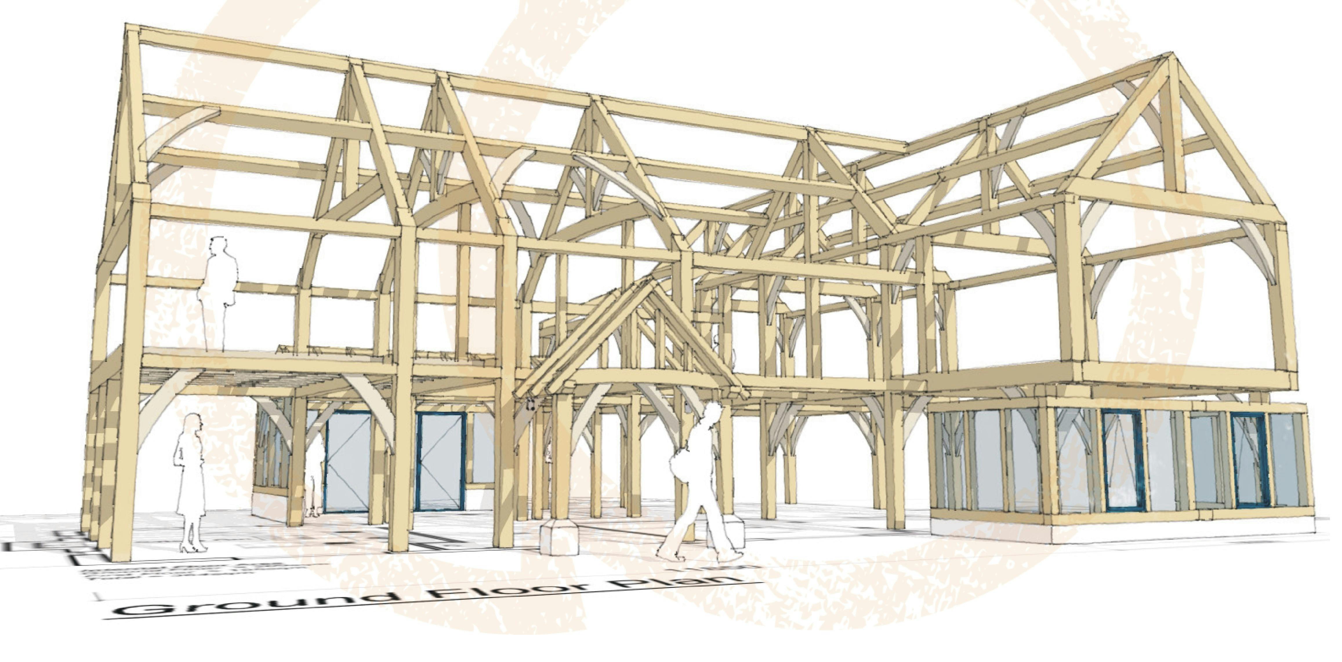 A sketch design concept of an oak frame home
