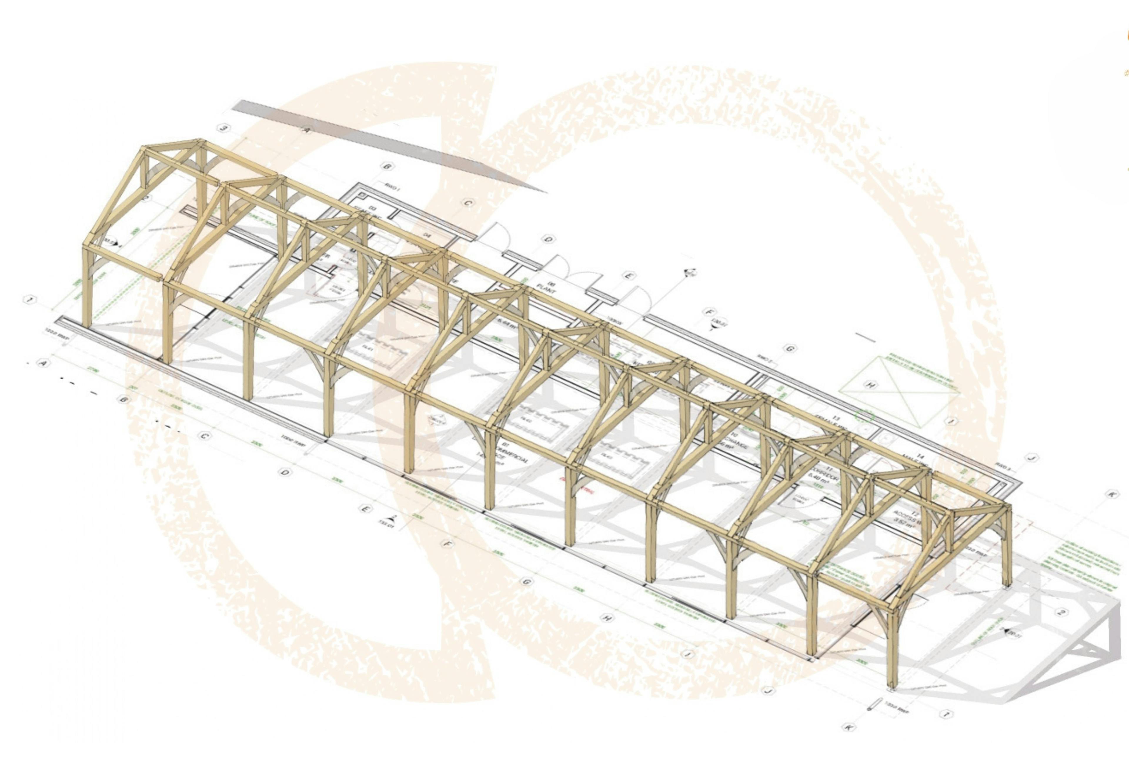 A 3d computer sketch design of an oak framed cafe