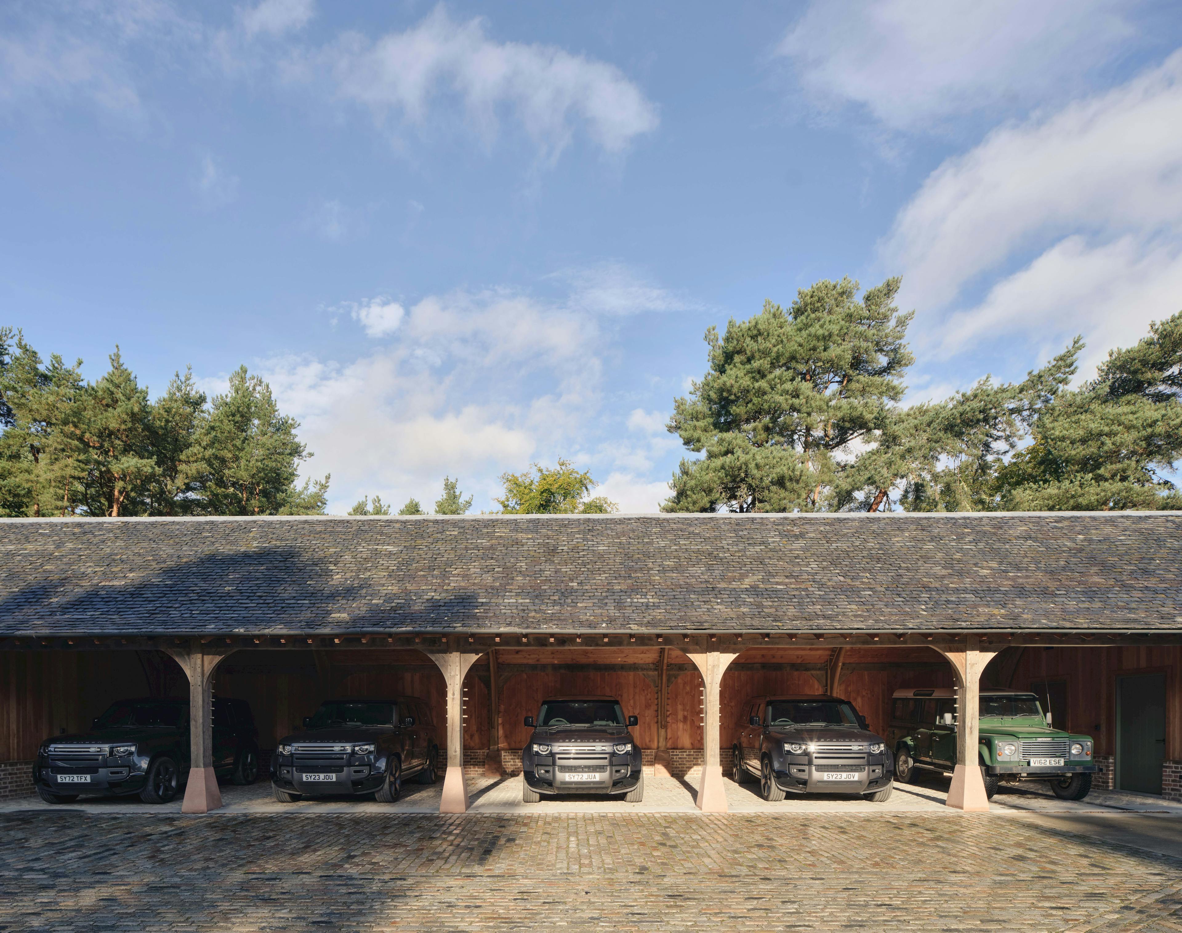 Timber-framed garage on the Aldourie Estate in Scotland