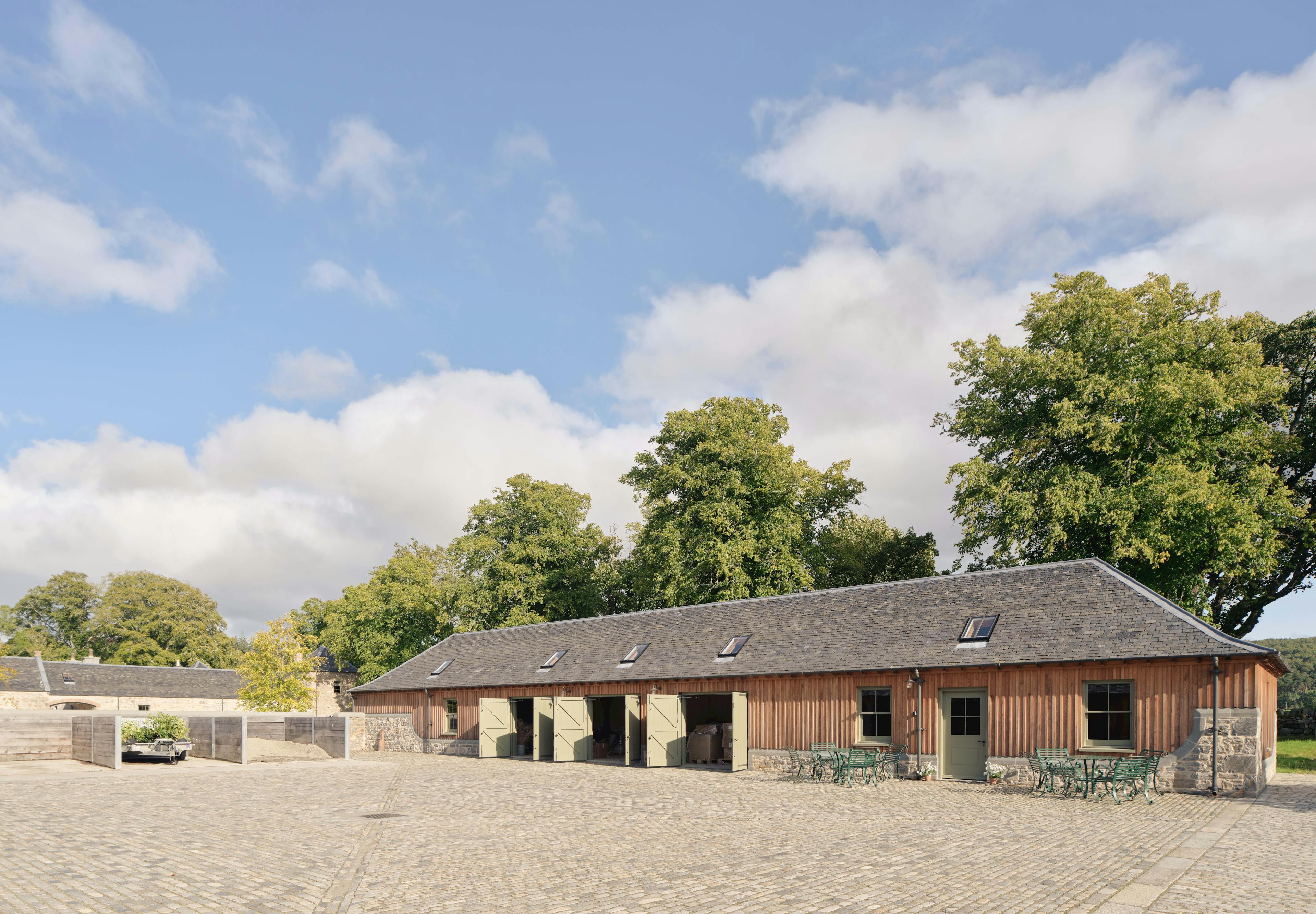 Home Farm Barns on the Aldourie Estate with doors open