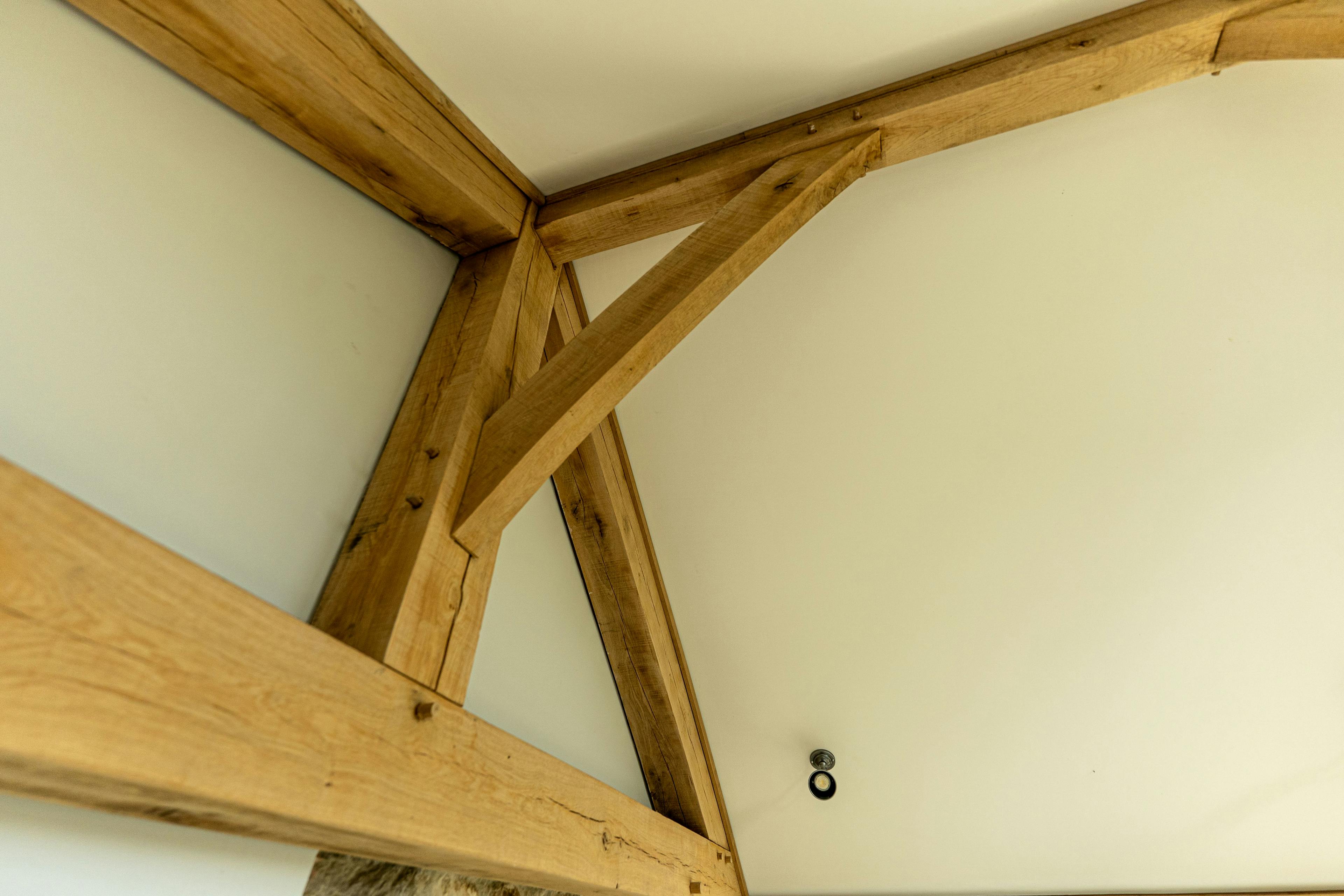 Detail of an oak frame with pegged mortice and tenon joint