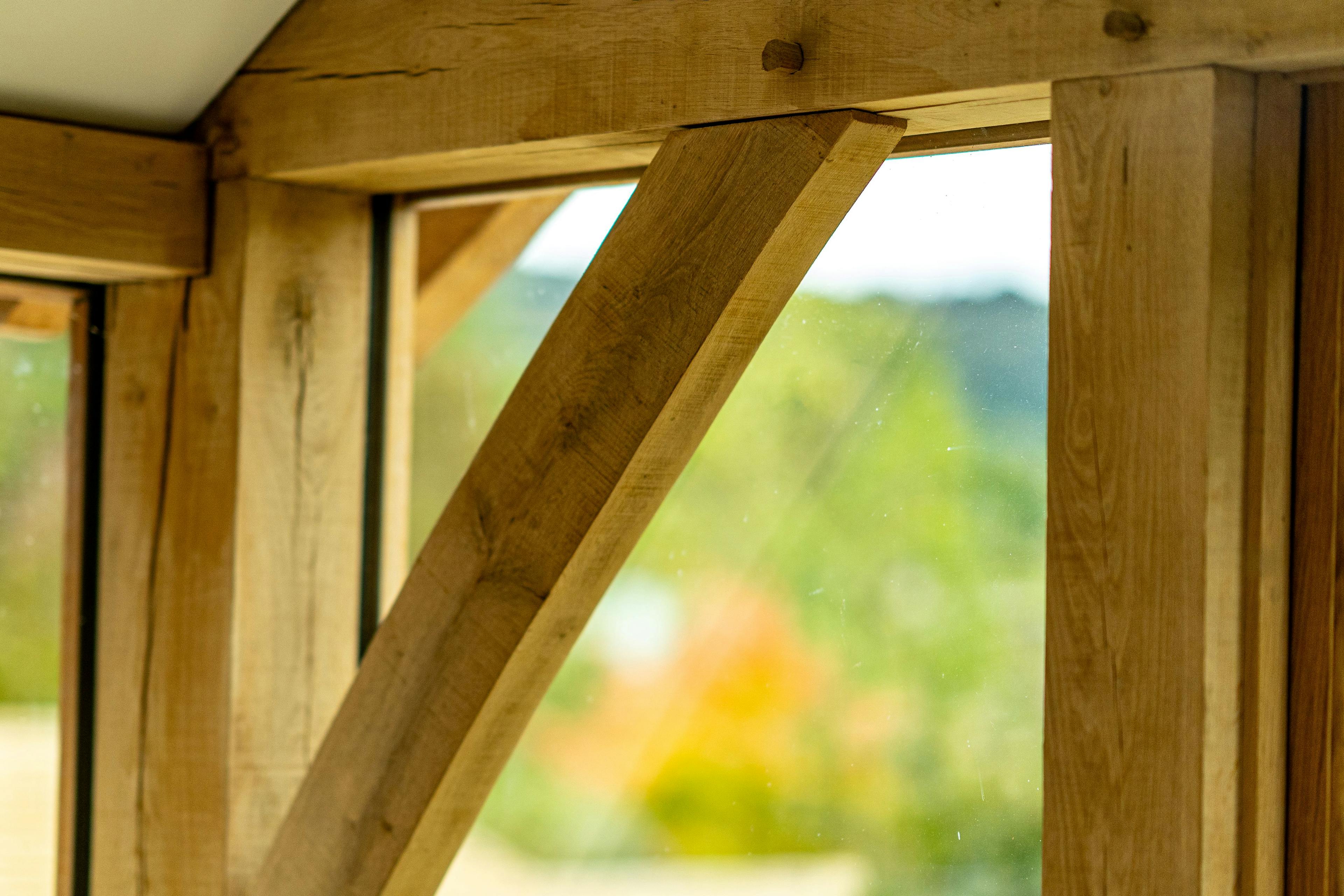 Detail of an oak frame with pegged mortice and tenon joint