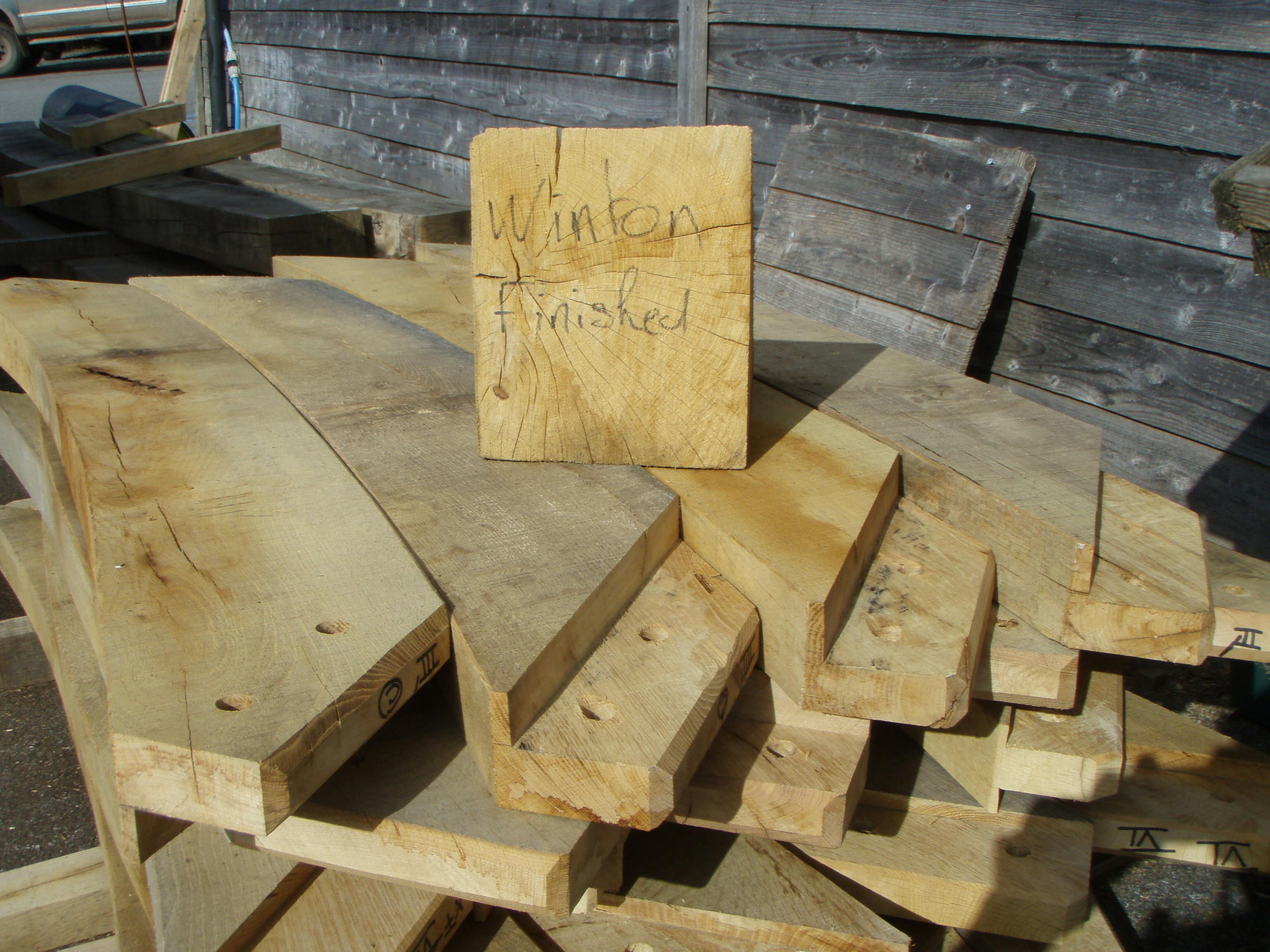 An oak frame stacked and finished, in a carpenter's yard