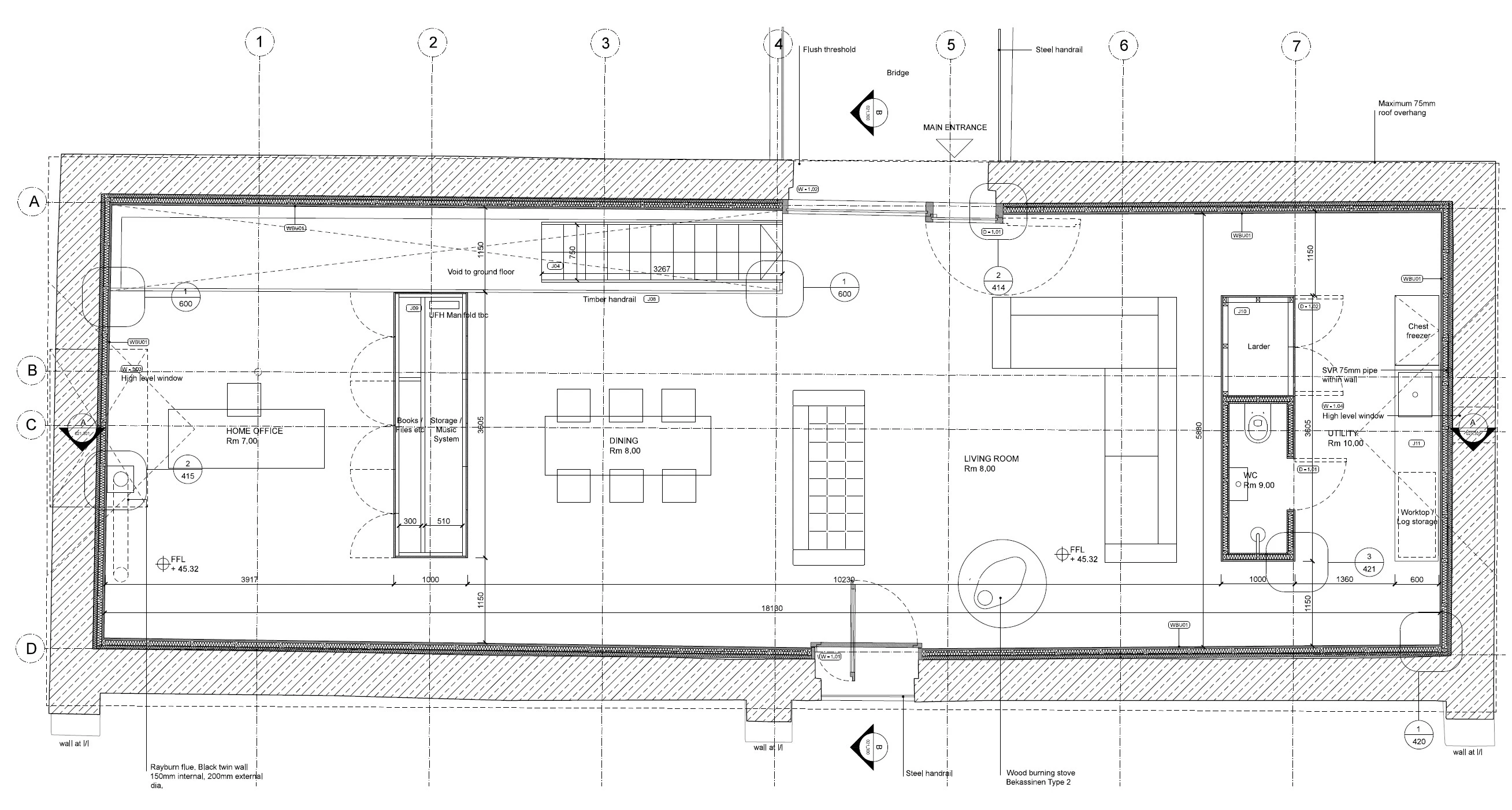 An architects drawing of a floorplan of a barn conversion