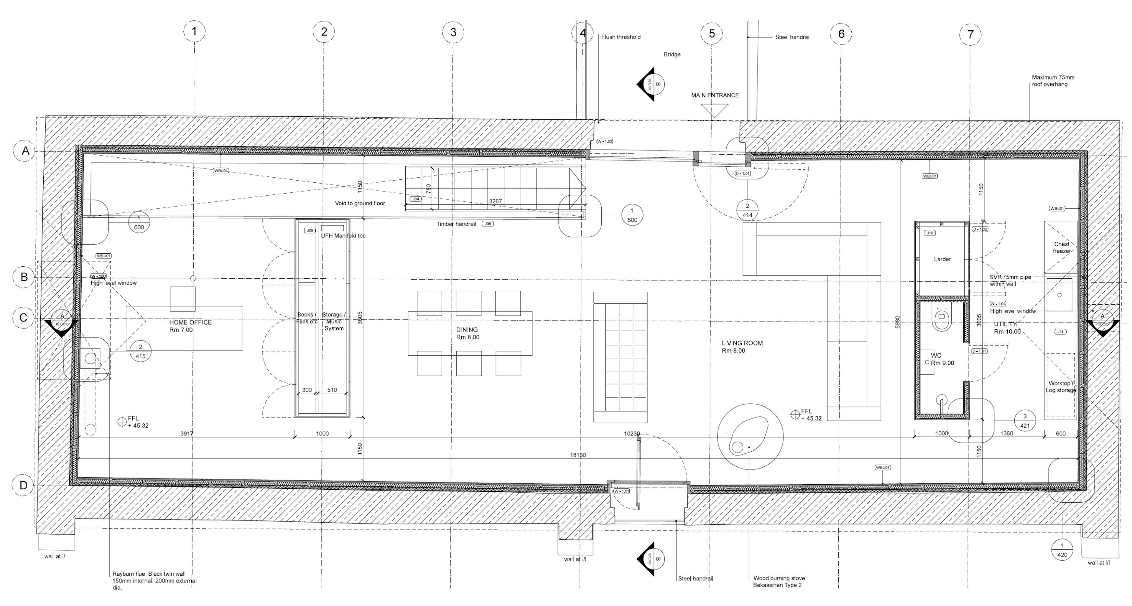 An architects drawing of a floorplan of a barn conversion