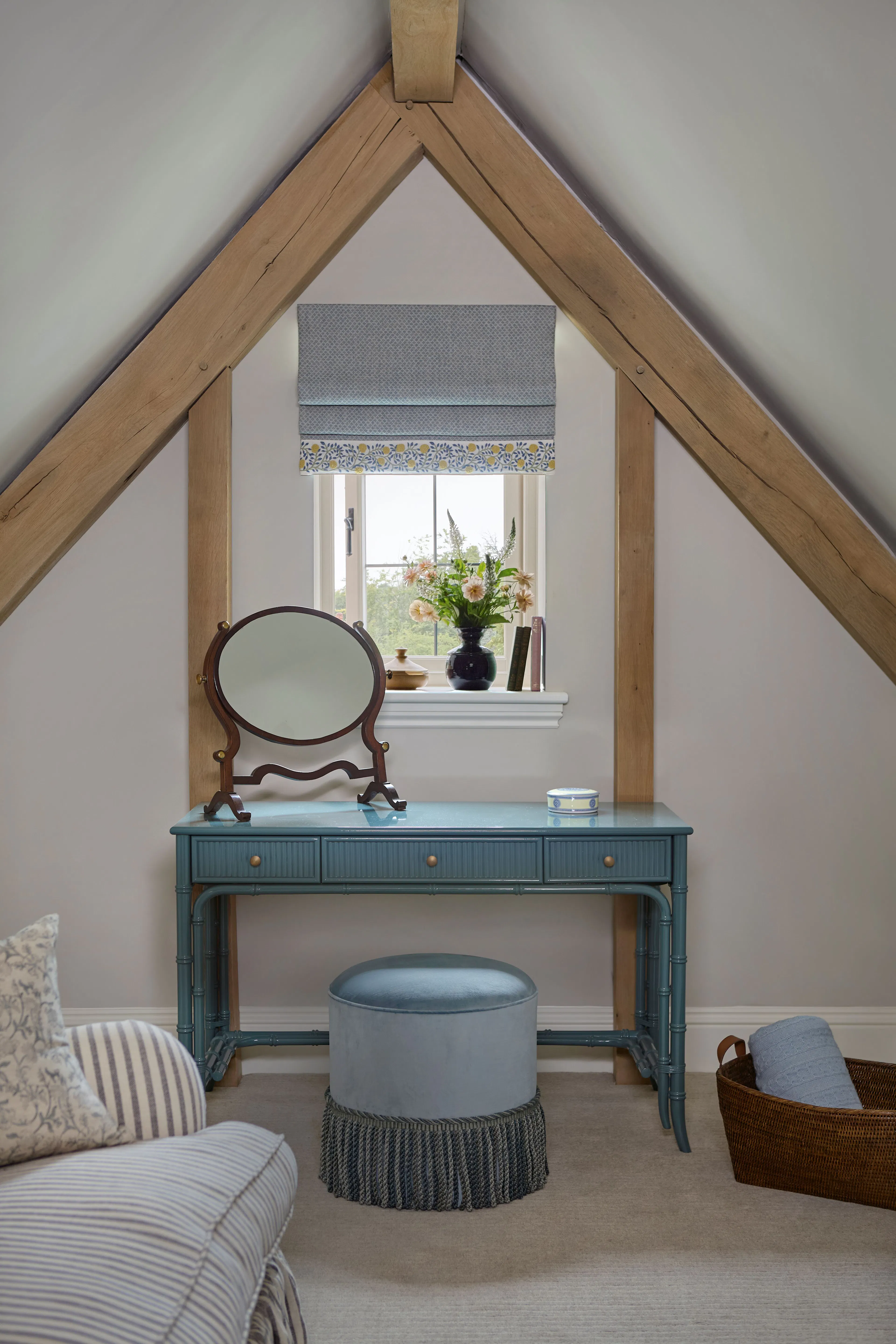A desk in a bedroom in a large 6 bedroom oak framed home