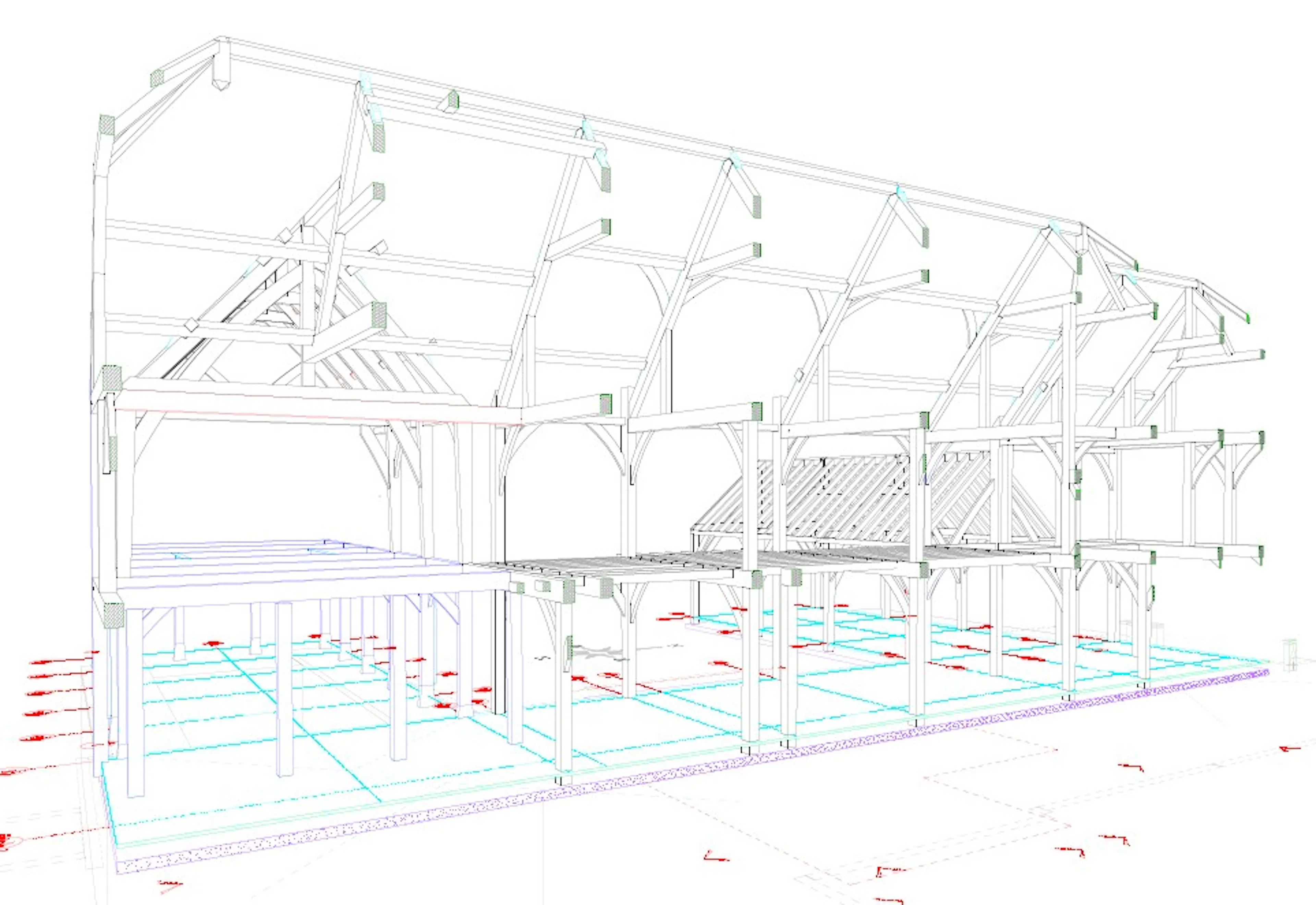 A frame design of a large 6 bedroom oak framed home