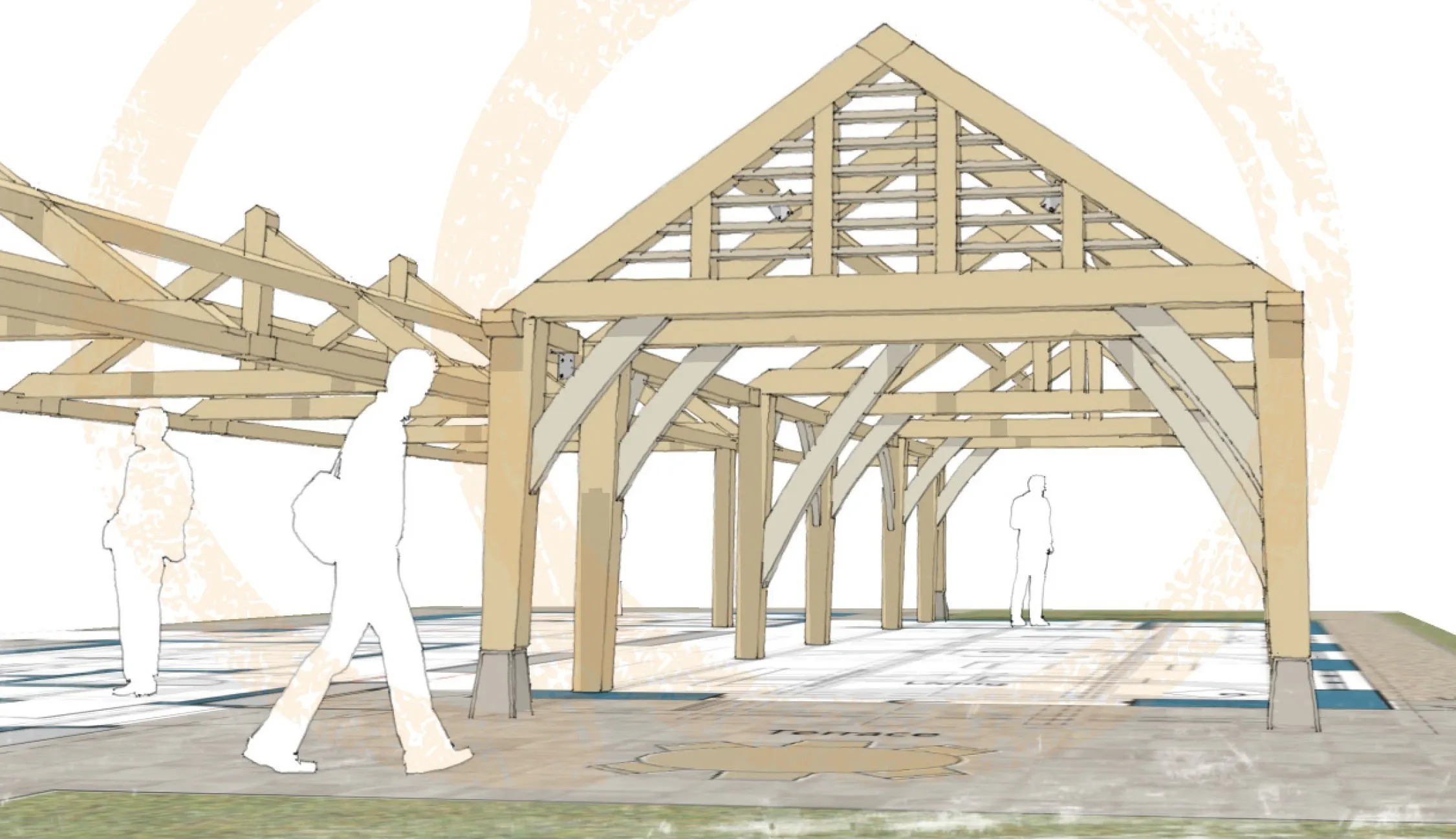 A computer sketch design of a large oak framed extension with a brise soleil feature