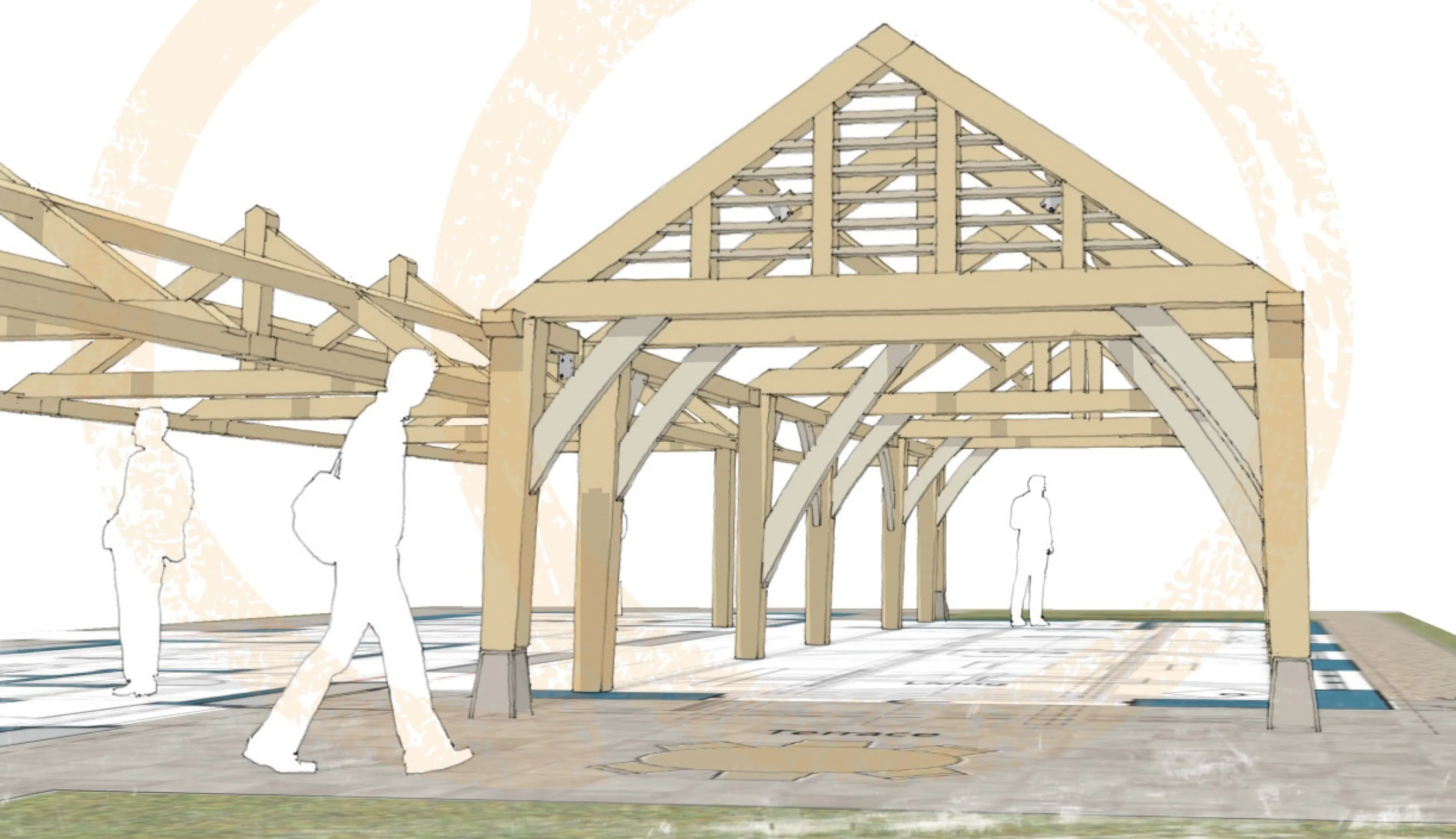 A computer sketch design of a large oak framed extension with a brise soleil feature